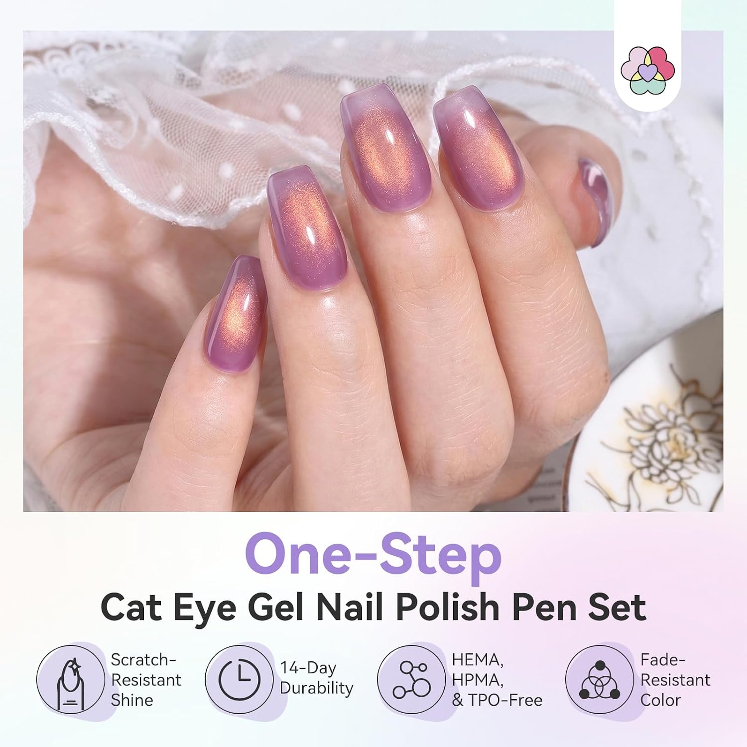ESMALTE EN GEL SAVILAND ONE-STEP CAT EYE AMARILLO VERDE ROSA - 2