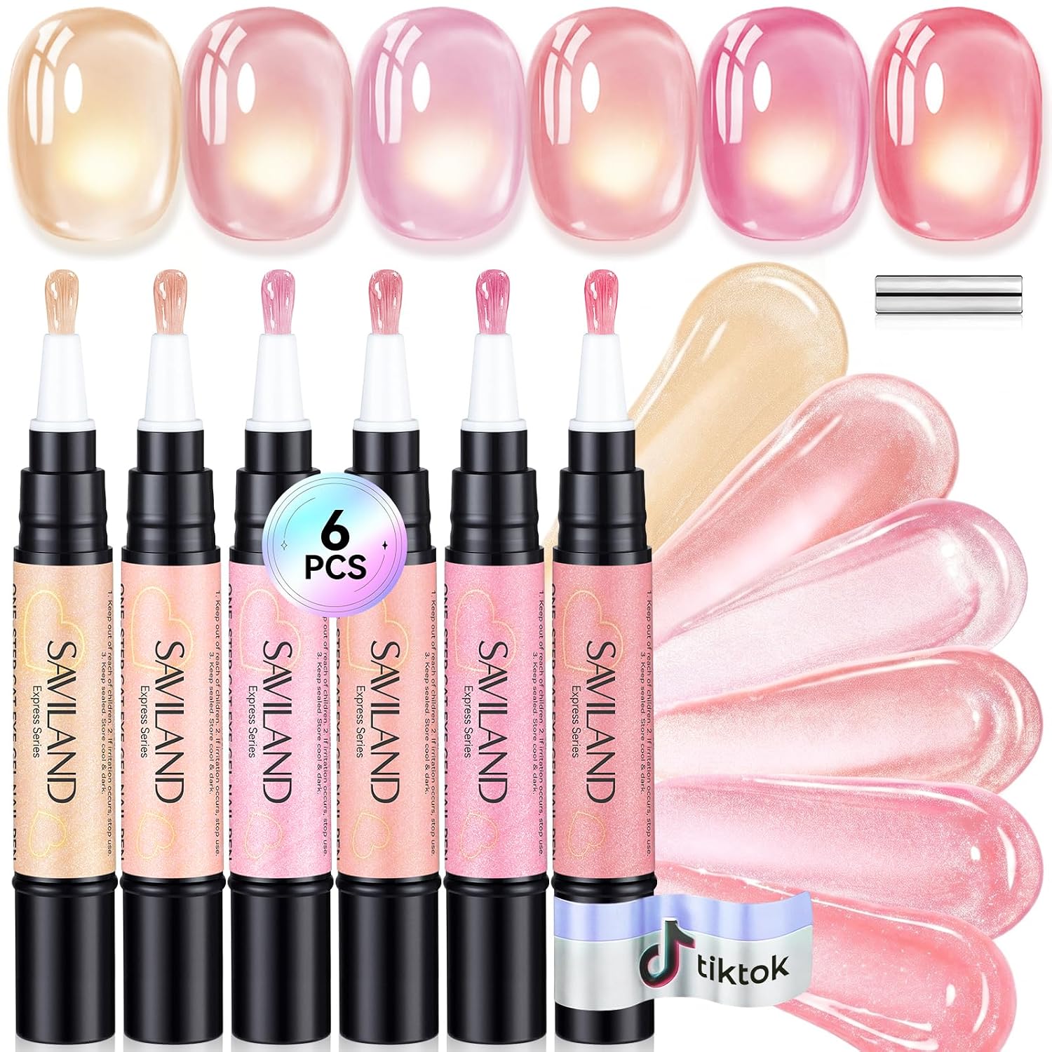 ESMALTES SAVILAND CAT EYE ONE-STEP GEL NAIL POLISH PENS SET 6 COLORES NUDE TRANSLÚCIDOS - 1