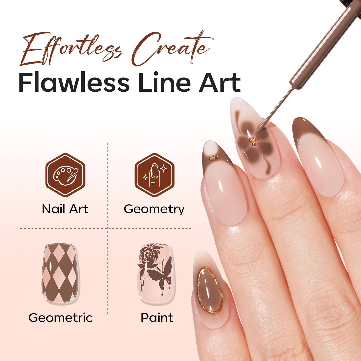 ESMALTE GEL PARA UÑAS MODELONES BROWN FRENCH TIP LINER 15ML CON PINCEL DETALLADOR - 2