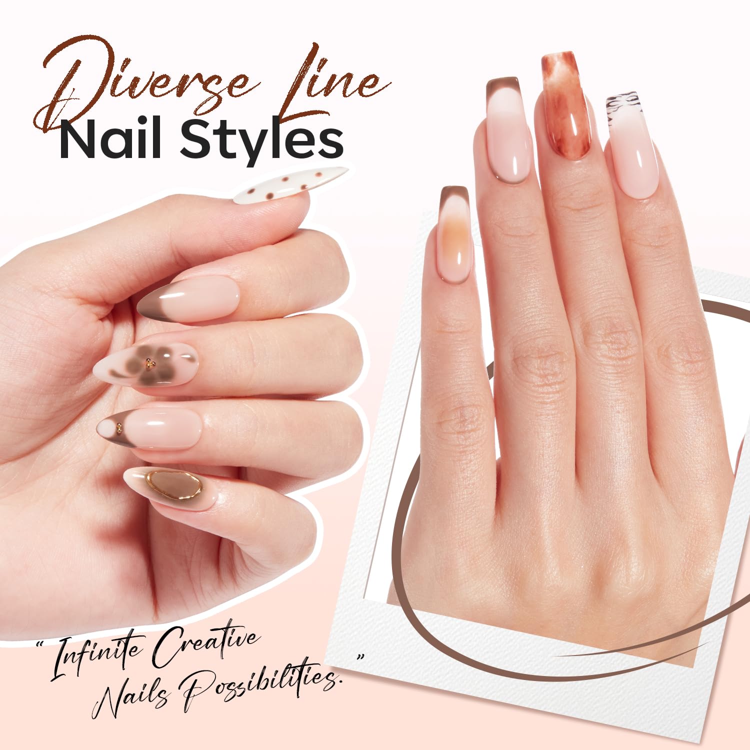 ESMALTE GEL PARA UÑAS MODELONES BROWN FRENCH TIP LINER 15ML CON PINCEL DETALLADOR - 3