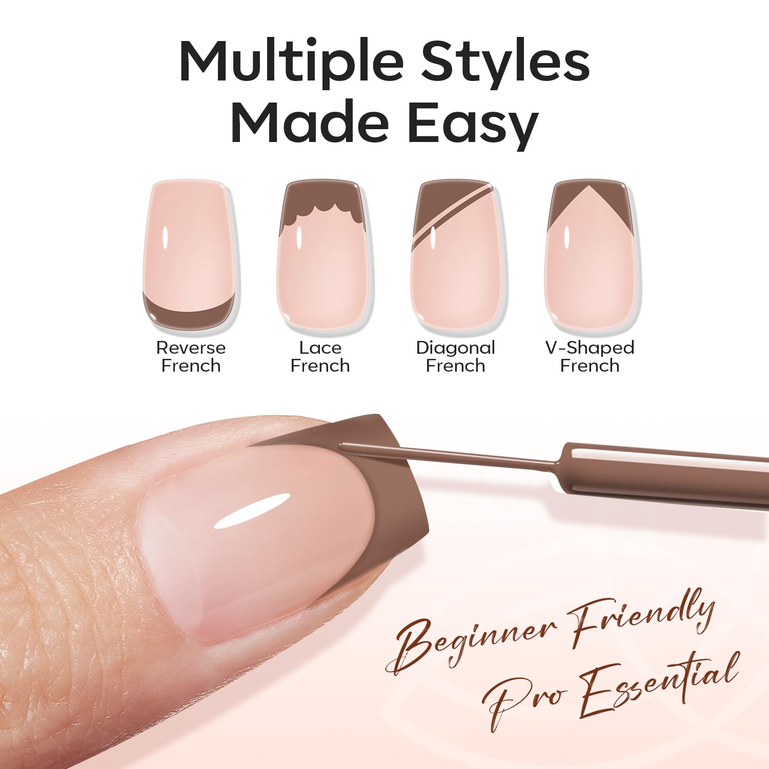ESMALTE GEL PARA UÑAS MODELONES BROWN FRENCH TIP LINER 15ML CON PINCEL DETALLADOR - 5