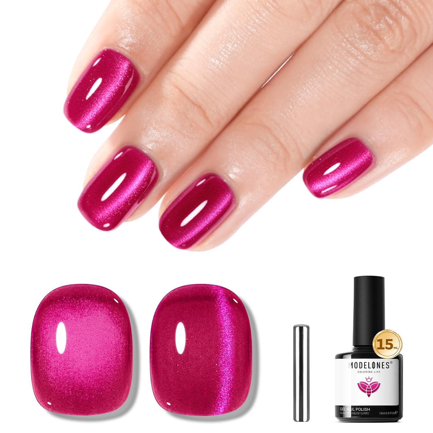 ESMALTE EN GEL MODELONES HOT PINK CAT EYE 15ML - 1