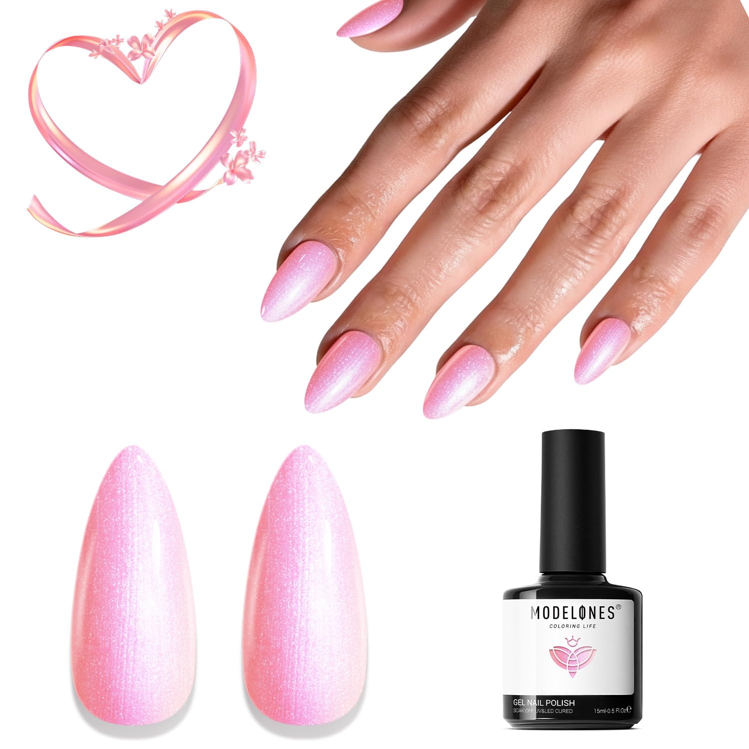 ESMALTE EN GEL MODELONES GLITTER PASTEL ROSADO - 1