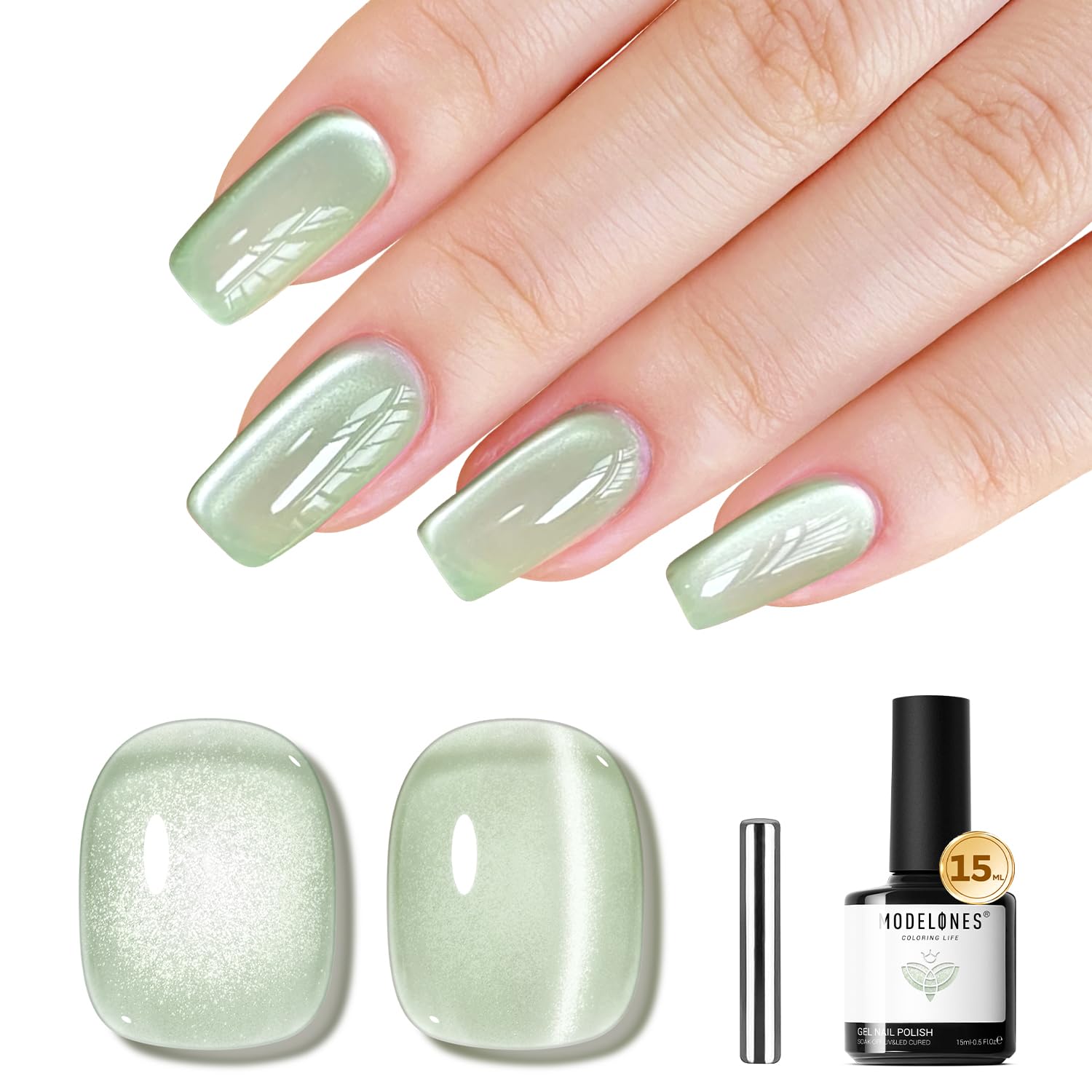 ESMALTE EN GEL MODELONES CAT EYE GREEN GRAPES GLITTER MAGNÉTICO 15 ML - 1