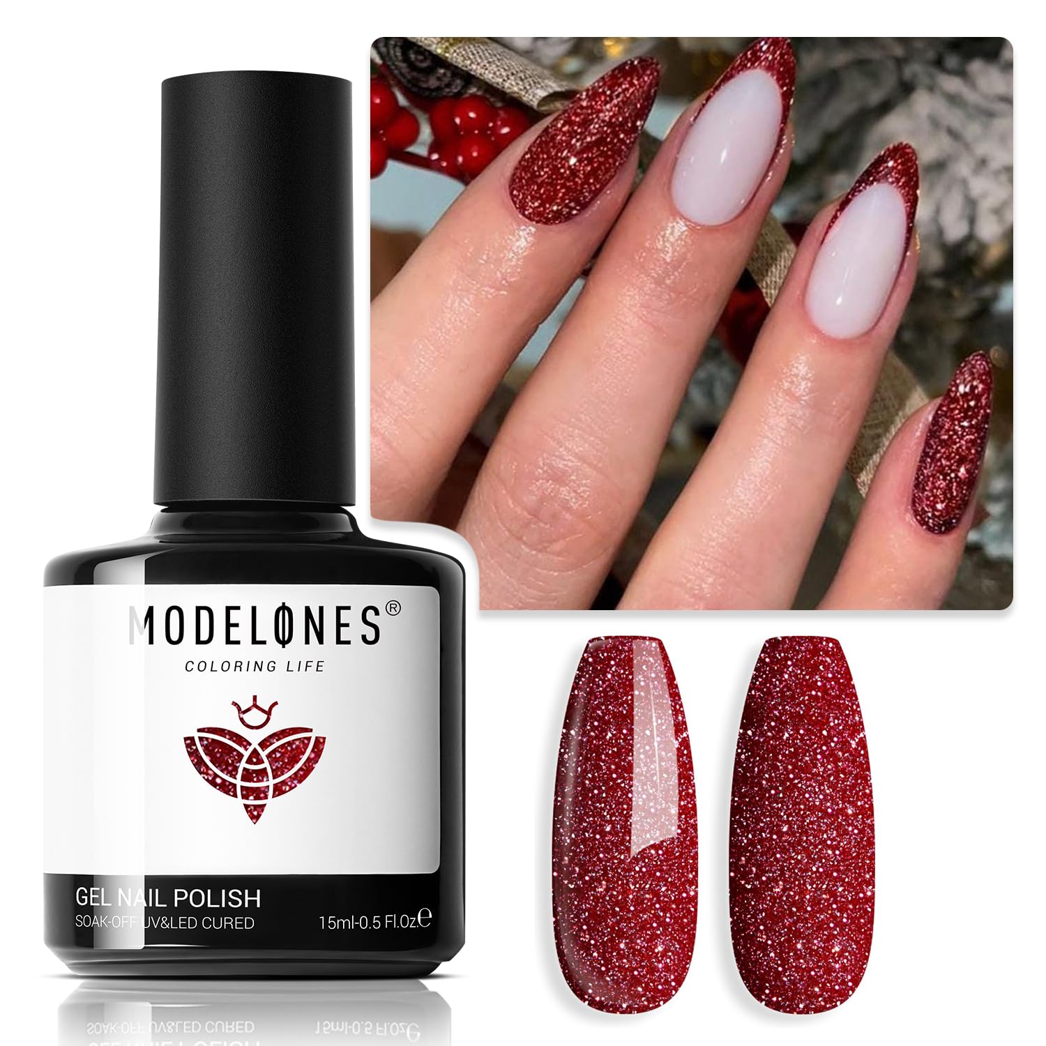 ESMALTE EN GEL MODELONES GLITTER PASTEL BURDEOS 15ML - 1