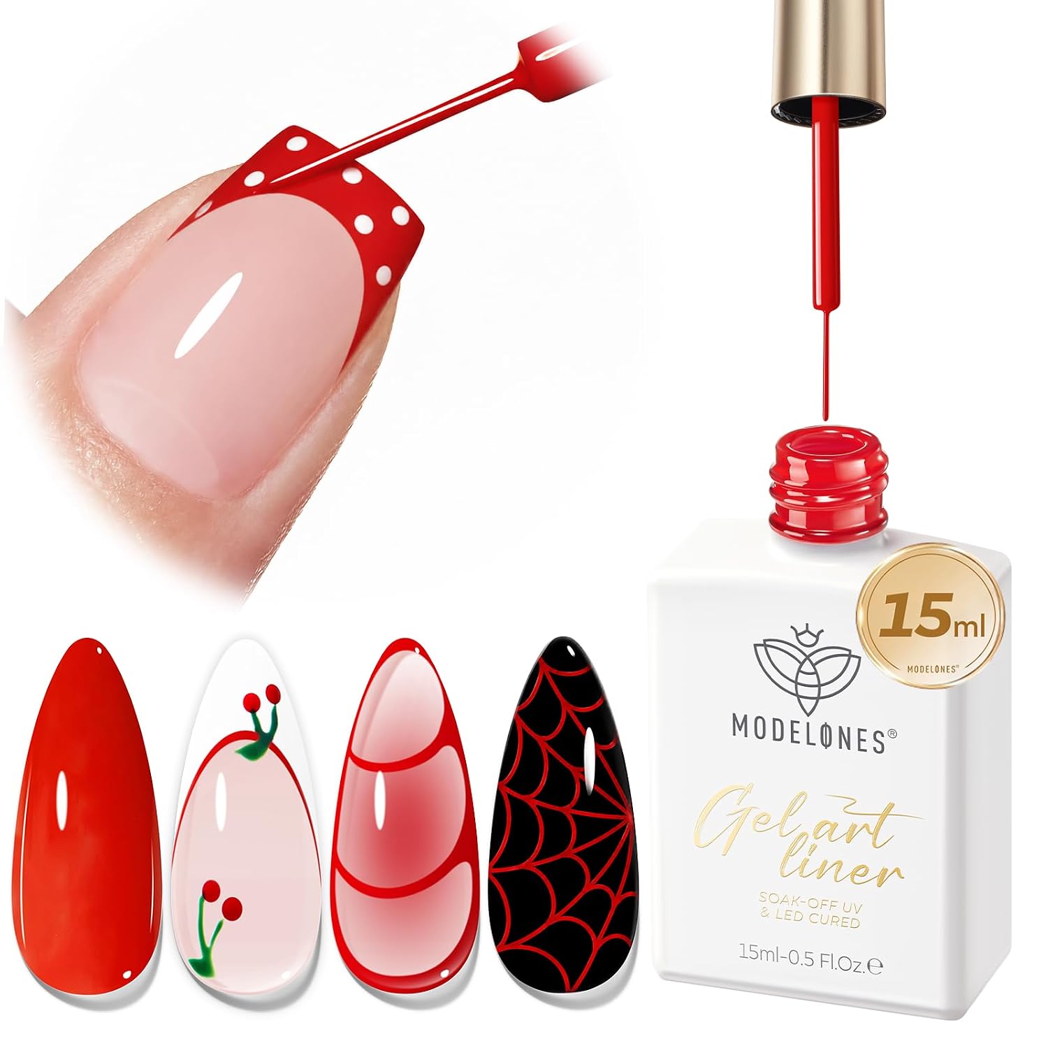 ESMALTE EN GEL MODELONES RED FRENCH TIP LINER 15ML CON PINCEL FINO INCORPORADO - 1