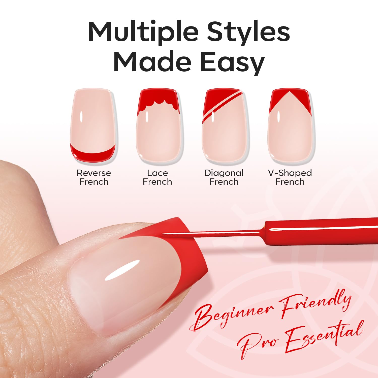 ESMALTE EN GEL MODELONES RED FRENCH TIP LINER 15ML CON PINCEL FINO INCORPORADO - 2