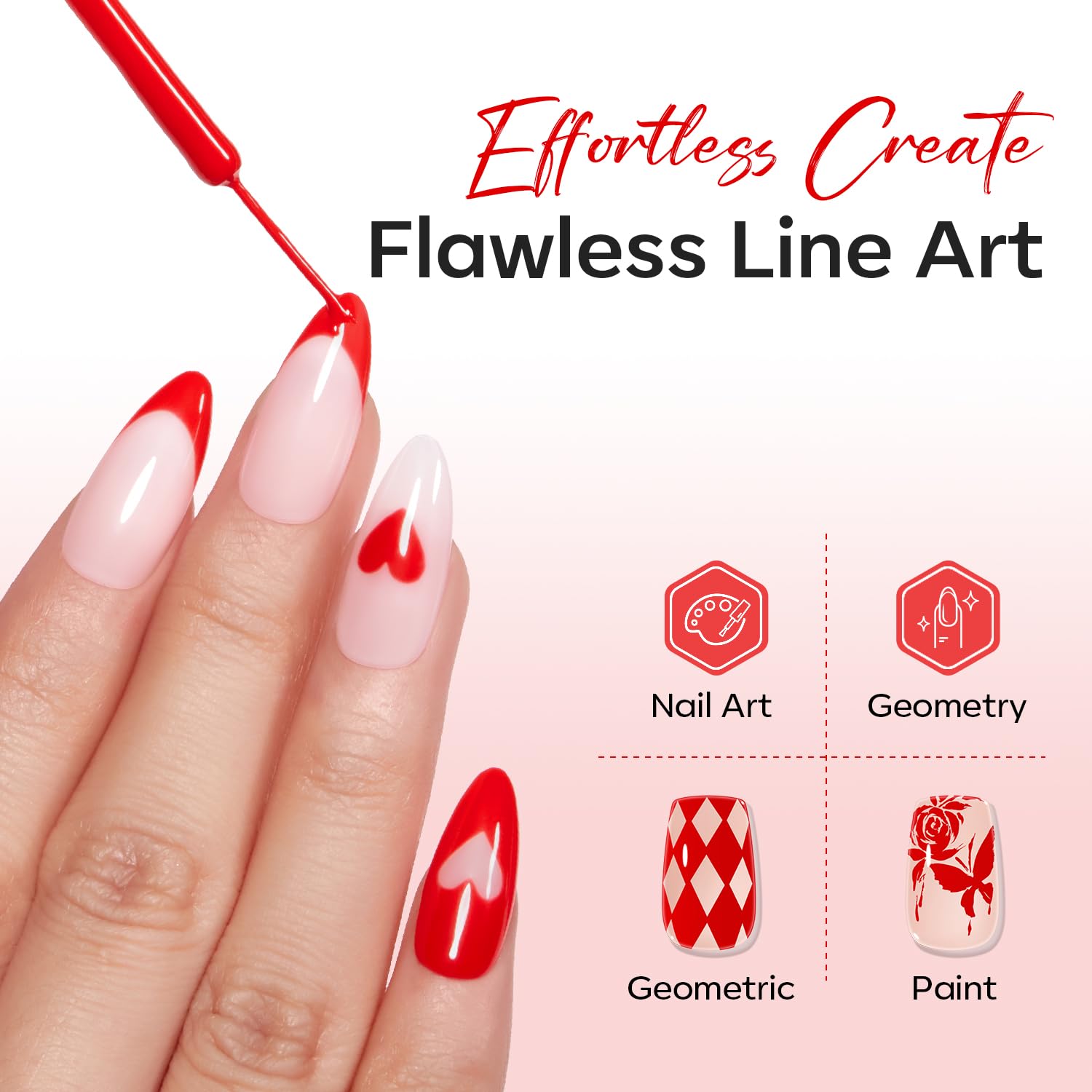 ESMALTE EN GEL MODELONES RED FRENCH TIP LINER 15ML CON PINCEL FINO INCORPORADO - 3