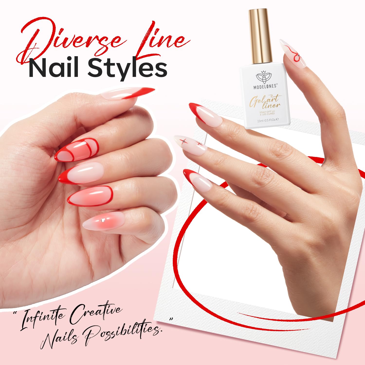 ESMALTE EN GEL MODELONES RED FRENCH TIP LINER 15ML CON PINCEL FINO INCORPORADO - 4