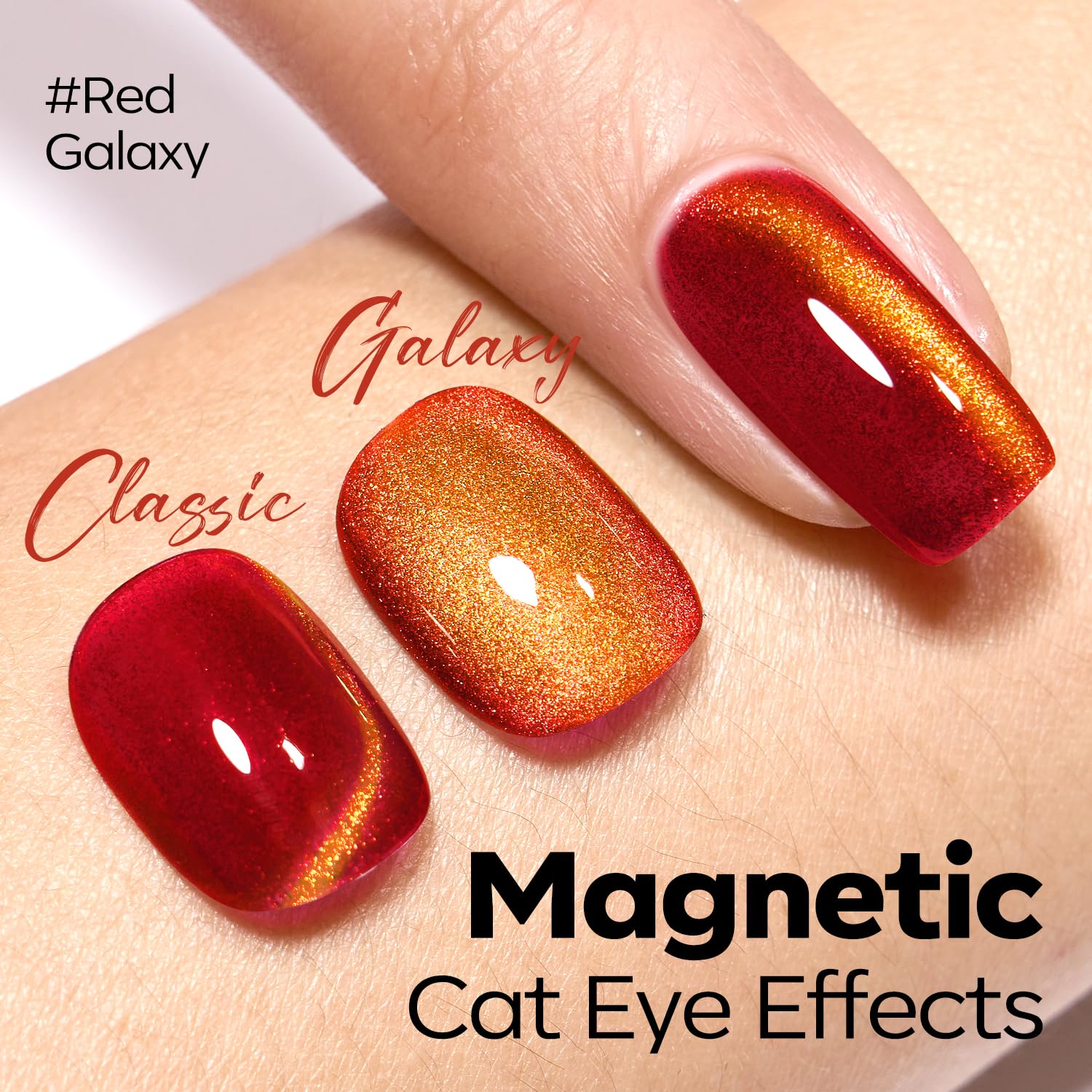 ESMALTE EN GEL MODELONES RED CAT EYE CON BRILLO DORADO MAGNÉTICO 15ML - 2