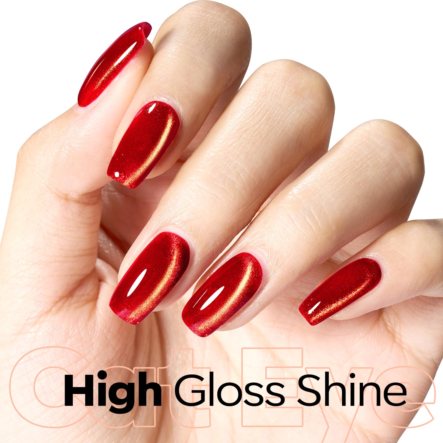 ESMALTE EN GEL MODELONES RED CAT EYE CON BRILLO DORADO MAGNÉTICO 15ML - 4