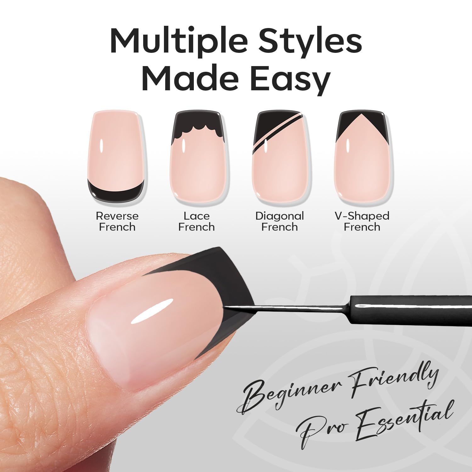 ESMALTE EN GEL MODELONES BLACK FRENCH TIP LINER 15ML CON PINCEL FINO INCORPORADO - 2