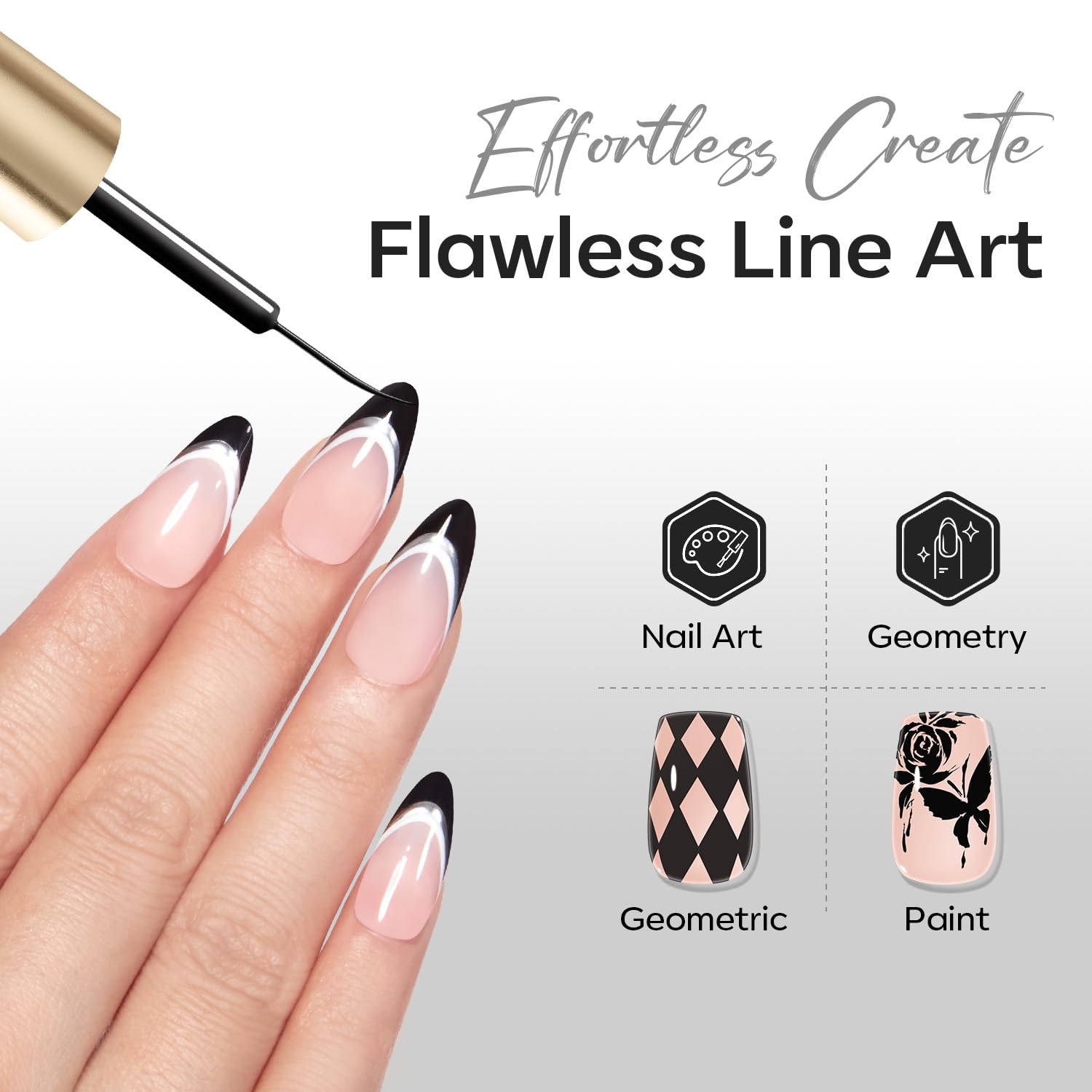 ESMALTE EN GEL MODELONES BLACK FRENCH TIP LINER 15ML CON PINCEL FINO INCORPORADO - 3