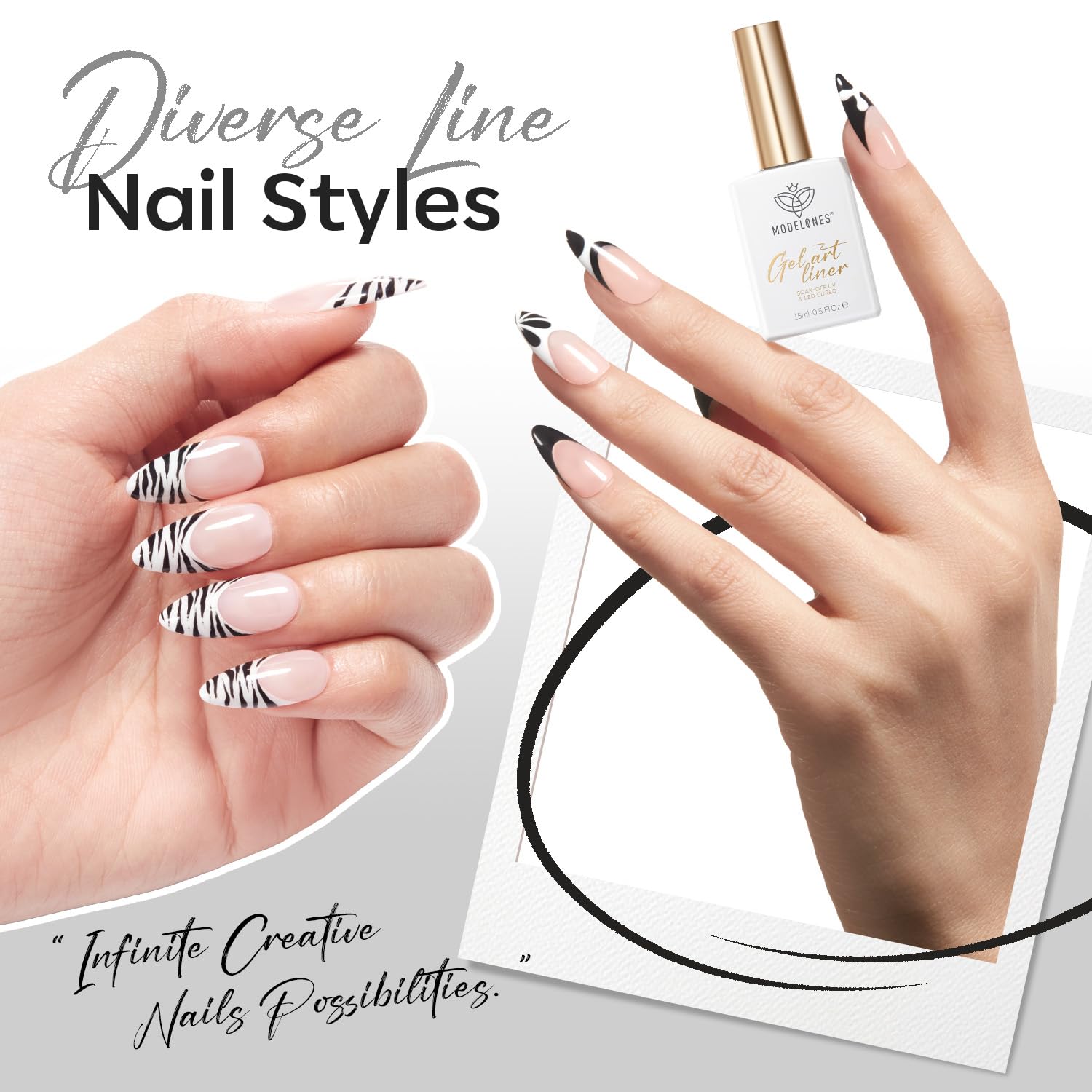 ESMALTE EN GEL MODELONES BLACK FRENCH TIP LINER 15ML CON PINCEL FINO INCORPORADO - 4
