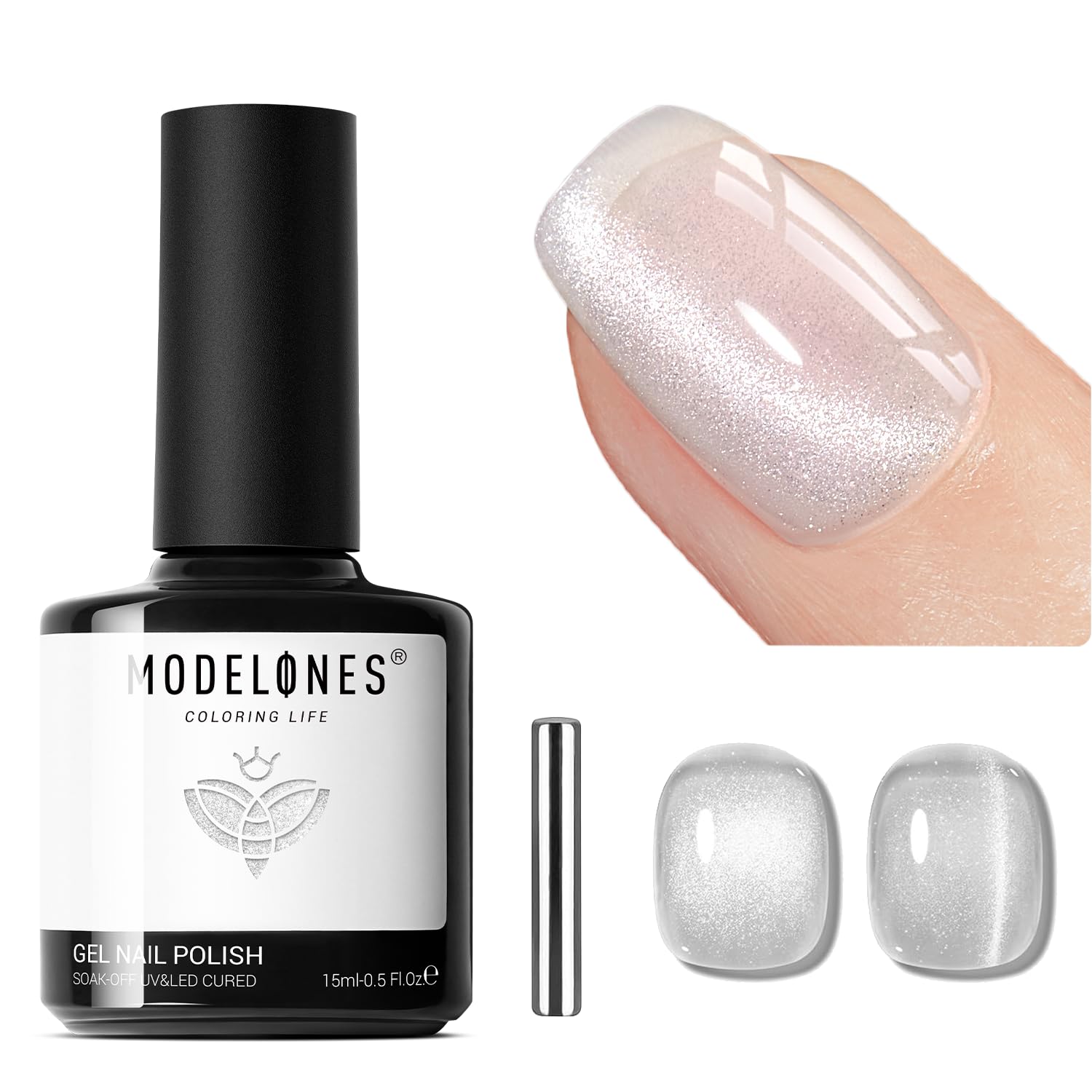 ESMALTE EN GEL MODELONES CAT EYE SILVER WHITE GLITTER 15 ML - 1
