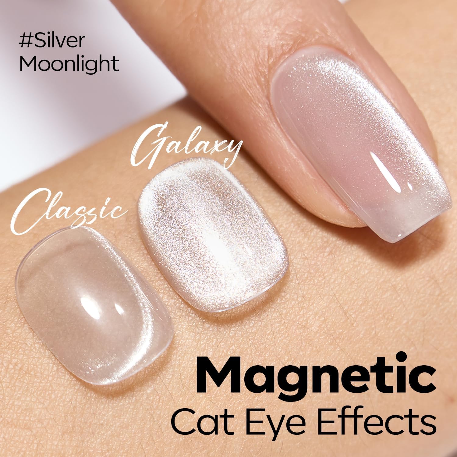 ESMALTE EN GEL MODELONES CAT EYE SILVER WHITE GLITTER 15 ML - 4