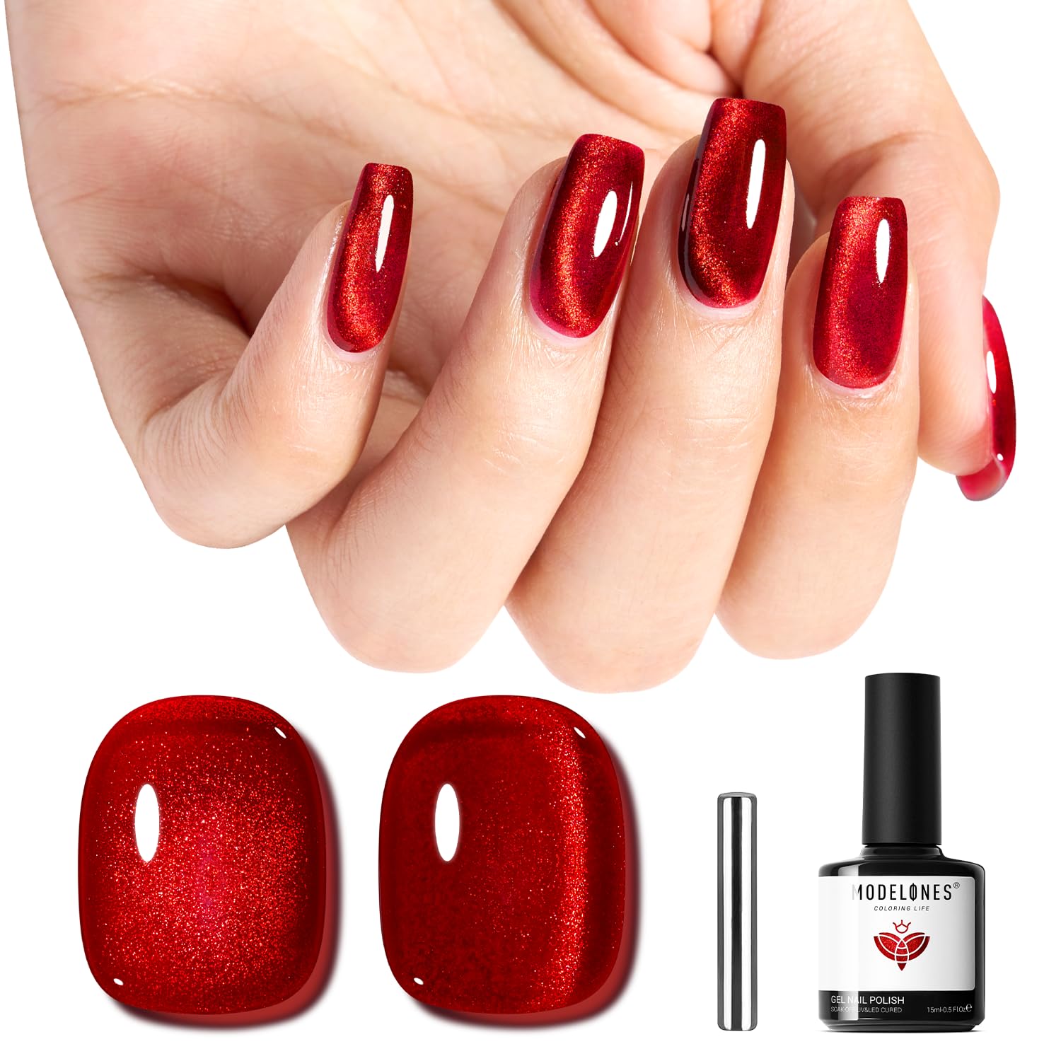 ESMALTE EN GEL MODELONES RED CAT EYE EFECTO HOLOGRÁFICO 15ML - 1