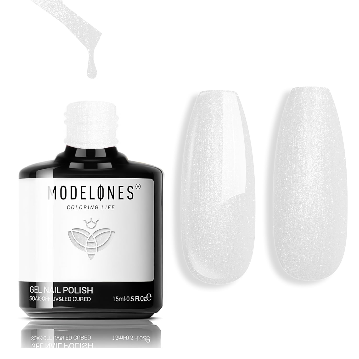 ESMALTE EN GEL MODELONES SHINE WHITE 15ML PERLA BLANCA CON GLITTER - 1