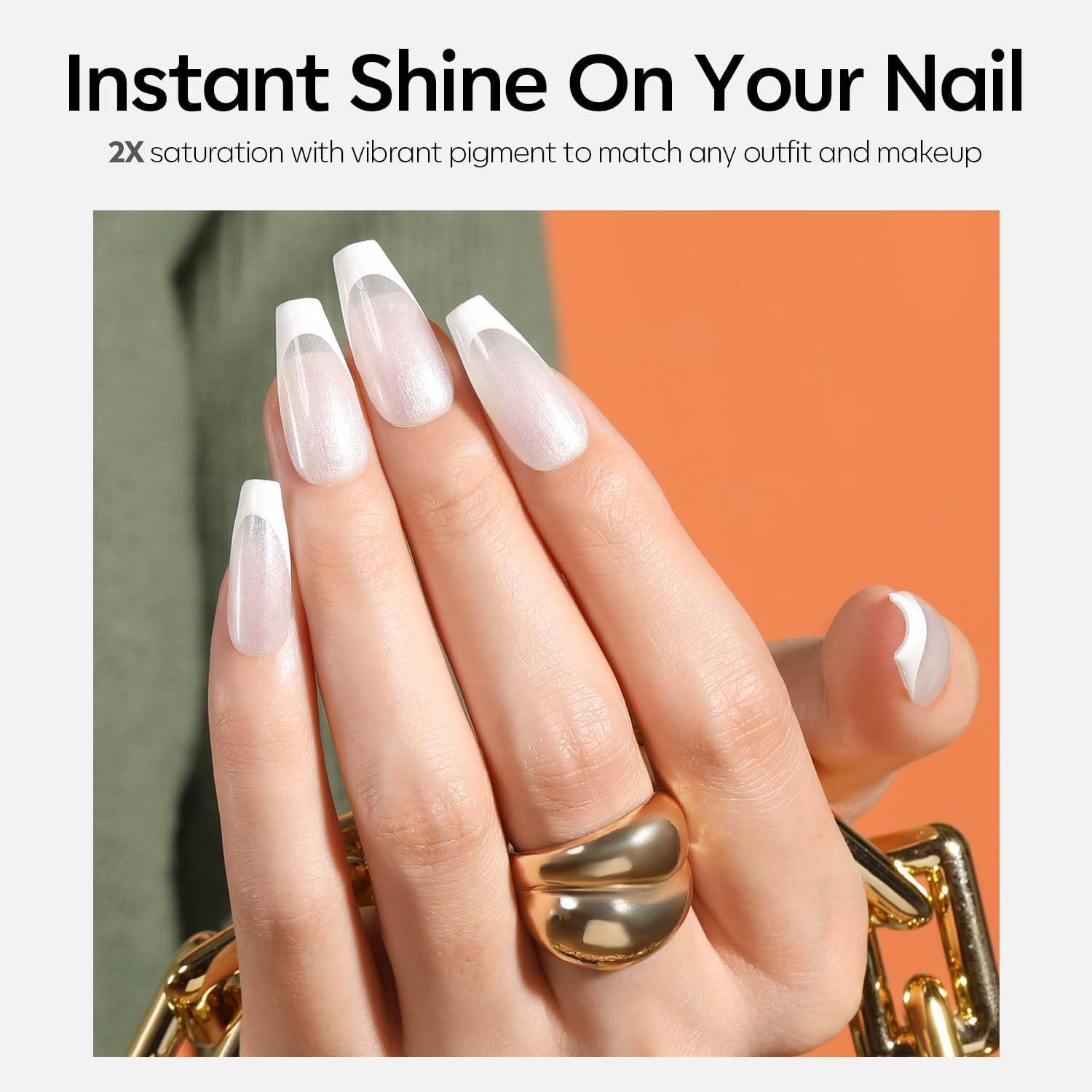 ESMALTE EN GEL MODELONES SHINE WHITE 15ML PERLA BLANCA CON GLITTER - 5
