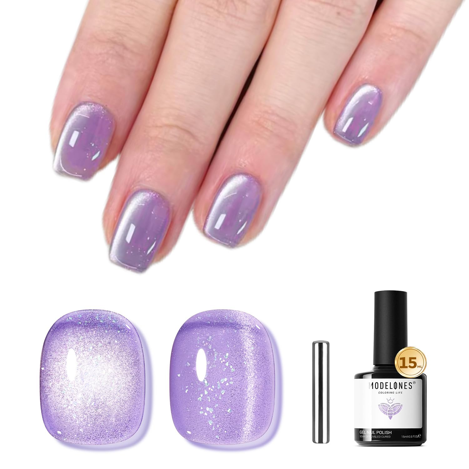ESMALTE EN GEL MODELONES CAT EYE PÚRPURA GLITTER 15 ML - 1