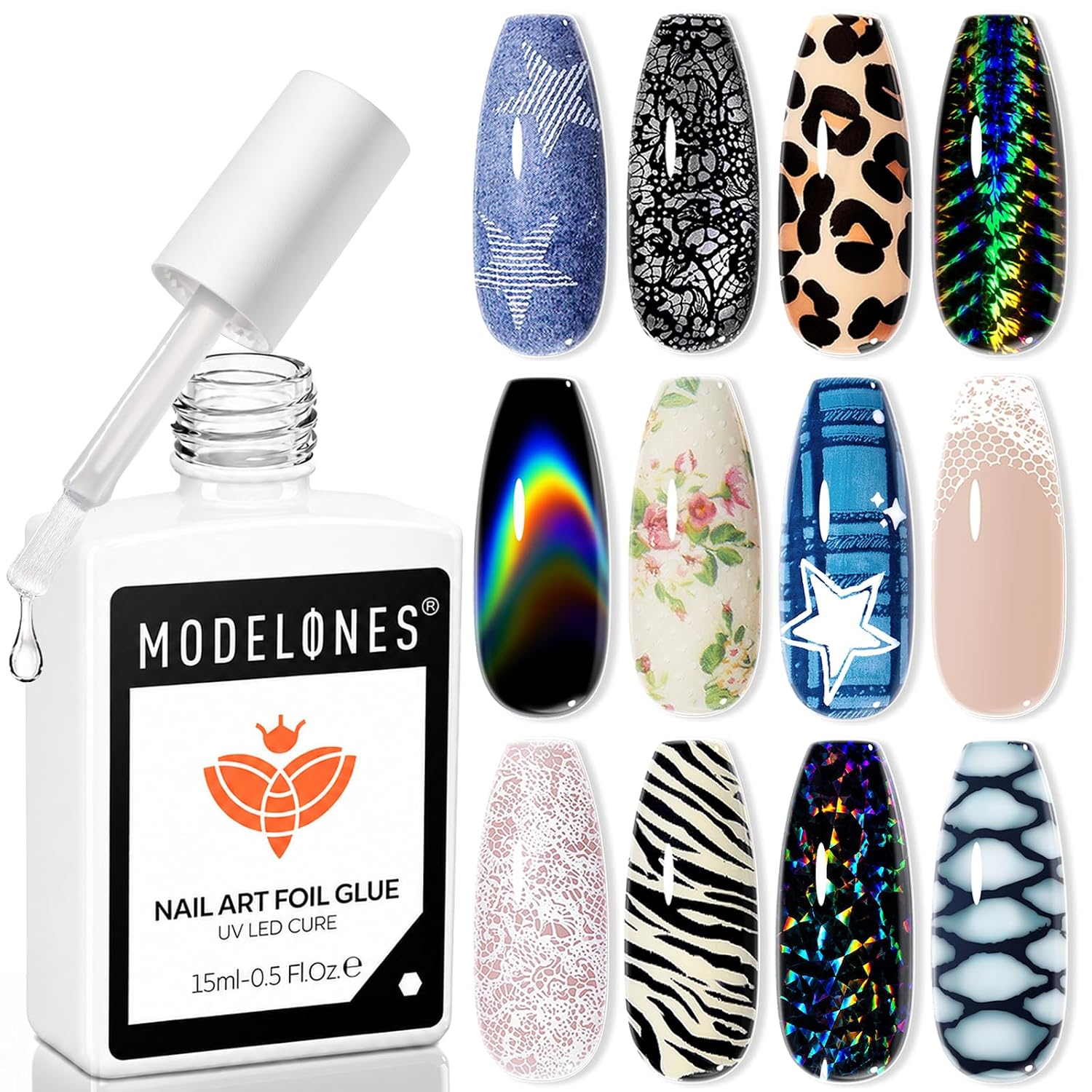 ESMALTE MODELONES GRAY FRENCH TIP NAIL FOIL TRANSFER GLUE GEL POLISH - 5