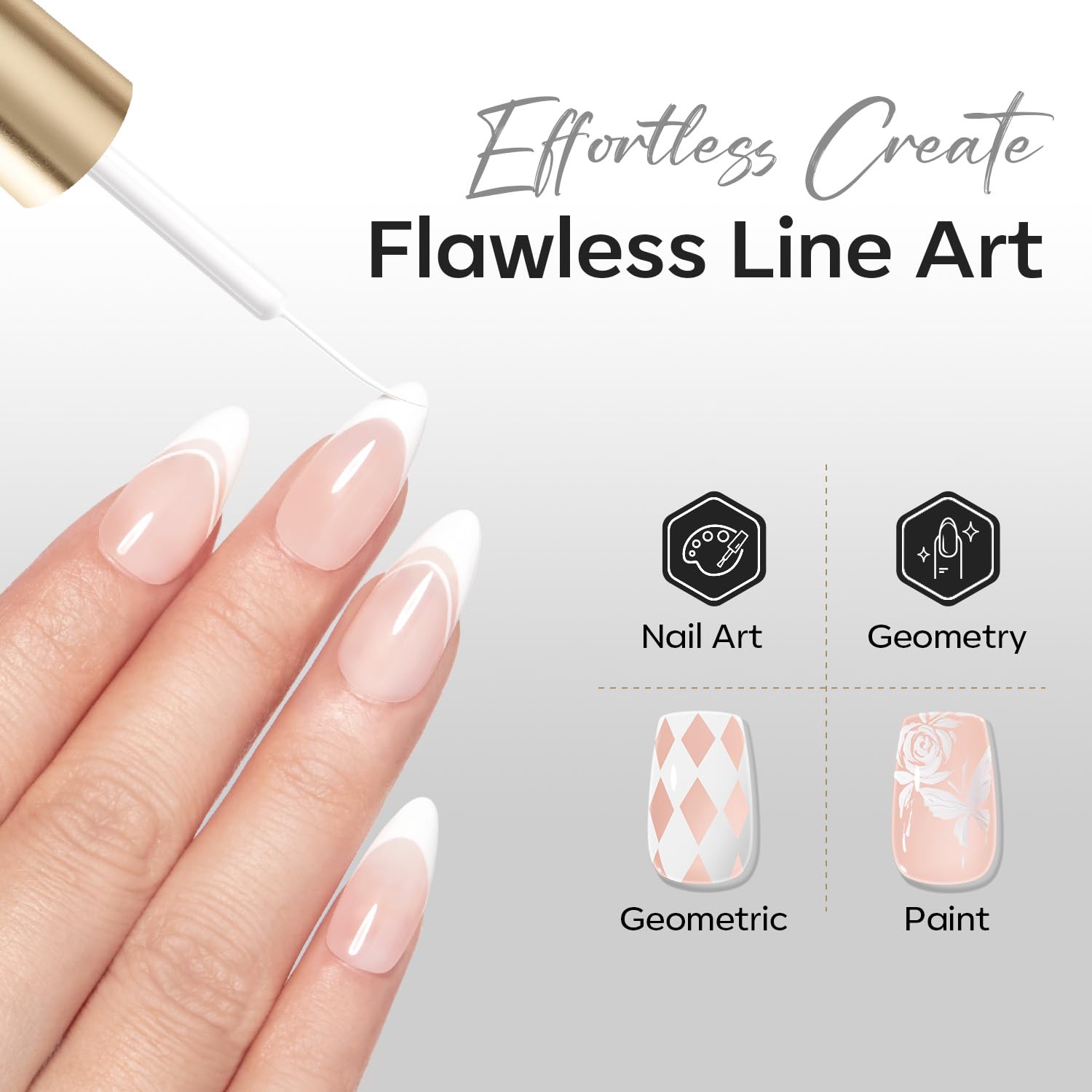 ESMALTE EN GEL MODELONES WHITE FRENCH TIP LINER 15ML CON PINCEL DE PRECISIÓN - 3