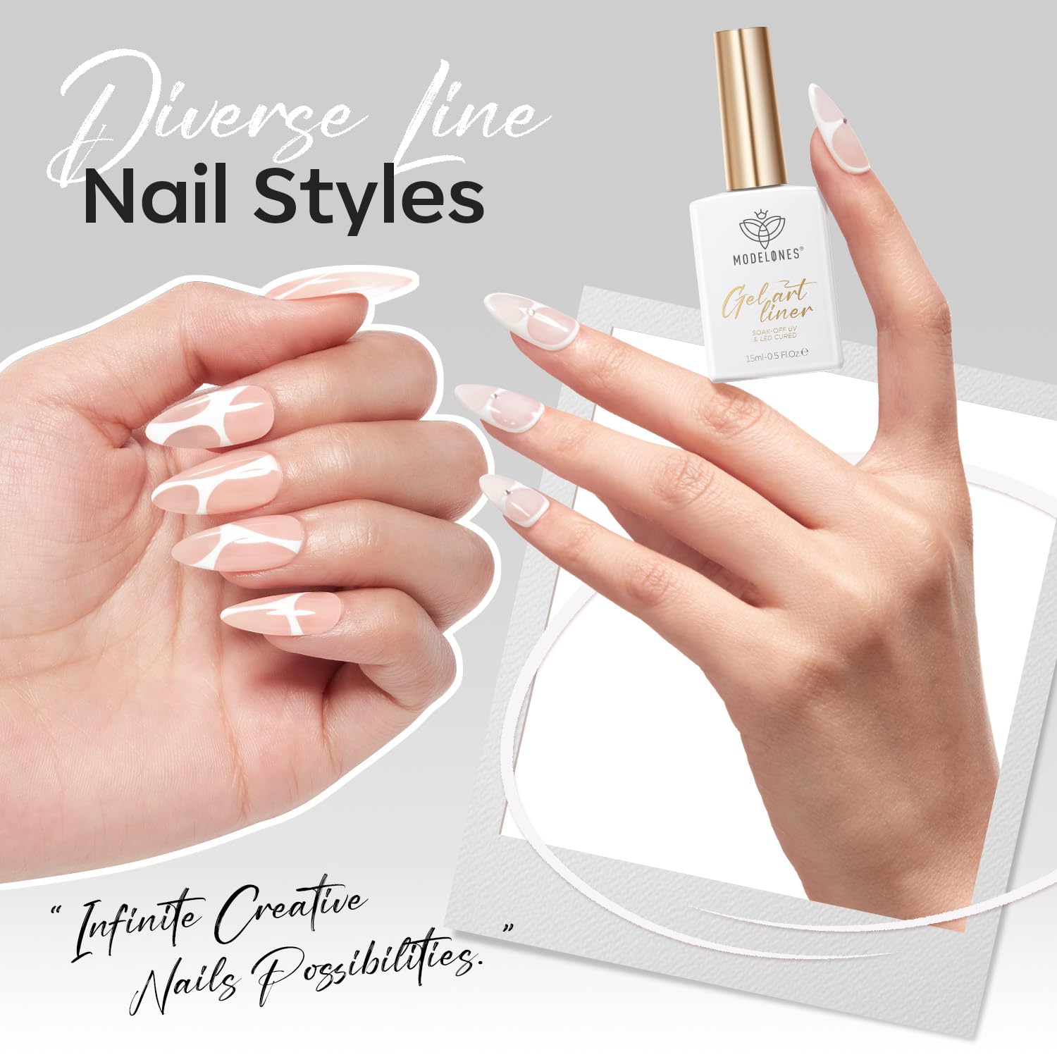 ESMALTE EN GEL MODELONES WHITE FRENCH TIP LINER 15ML CON PINCEL DE PRECISIÓN - 4