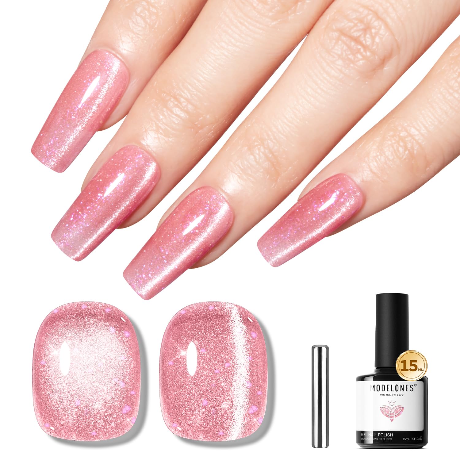 ESMALTE EN GEL MODELONES PINK CAT EYE 9D ROSADO CLARO 15 ML - 1