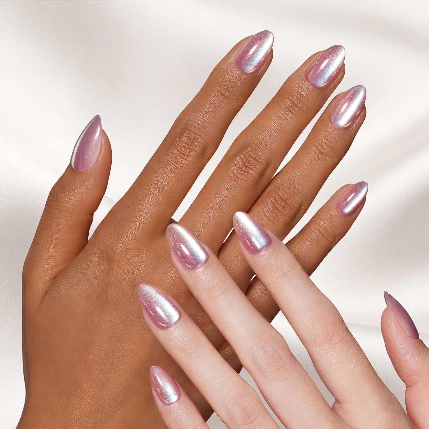 UÑAS POSTIZAS BEETLES CHROME PURPLE CAT EYE ALMOND CORTAS 32 PIEZAS - 3