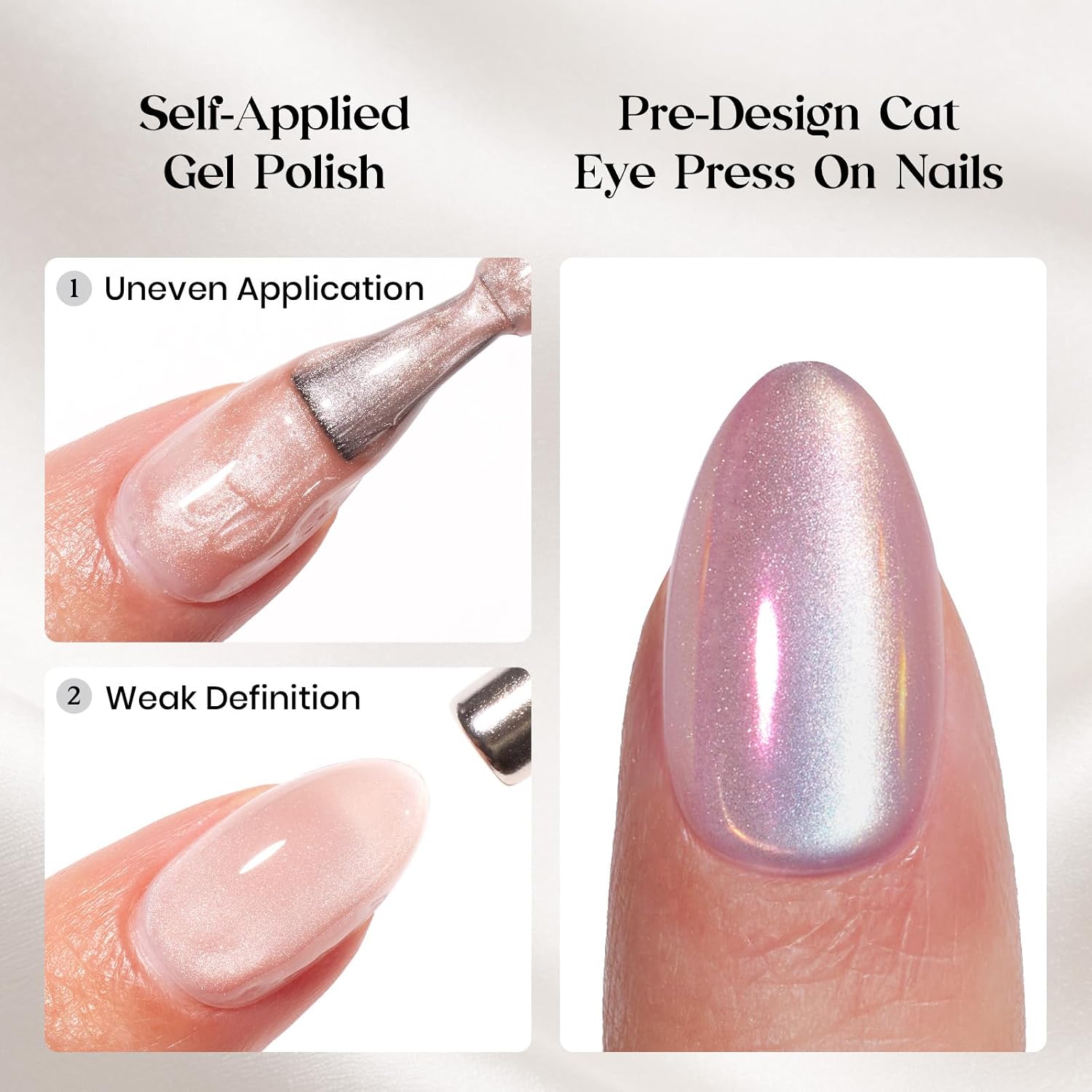 UÑAS POSTIZAS BEETLES CHROME PURPLE CAT EYE ALMOND CORTAS 32 PIEZAS - 4