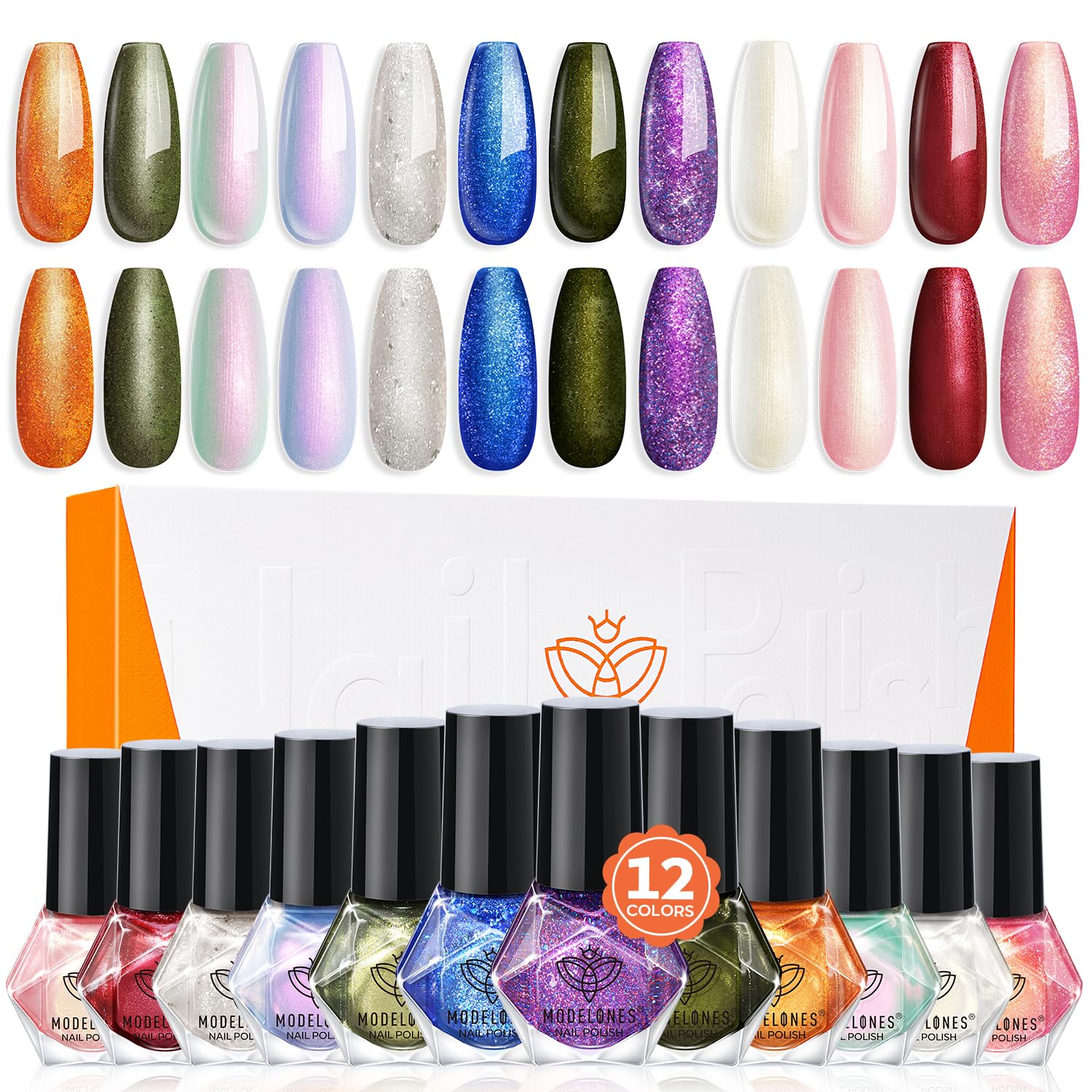ESMALTES MODELONES SET 12 COLORES BRILLANTES VERDE ROJO GLITTER - 1