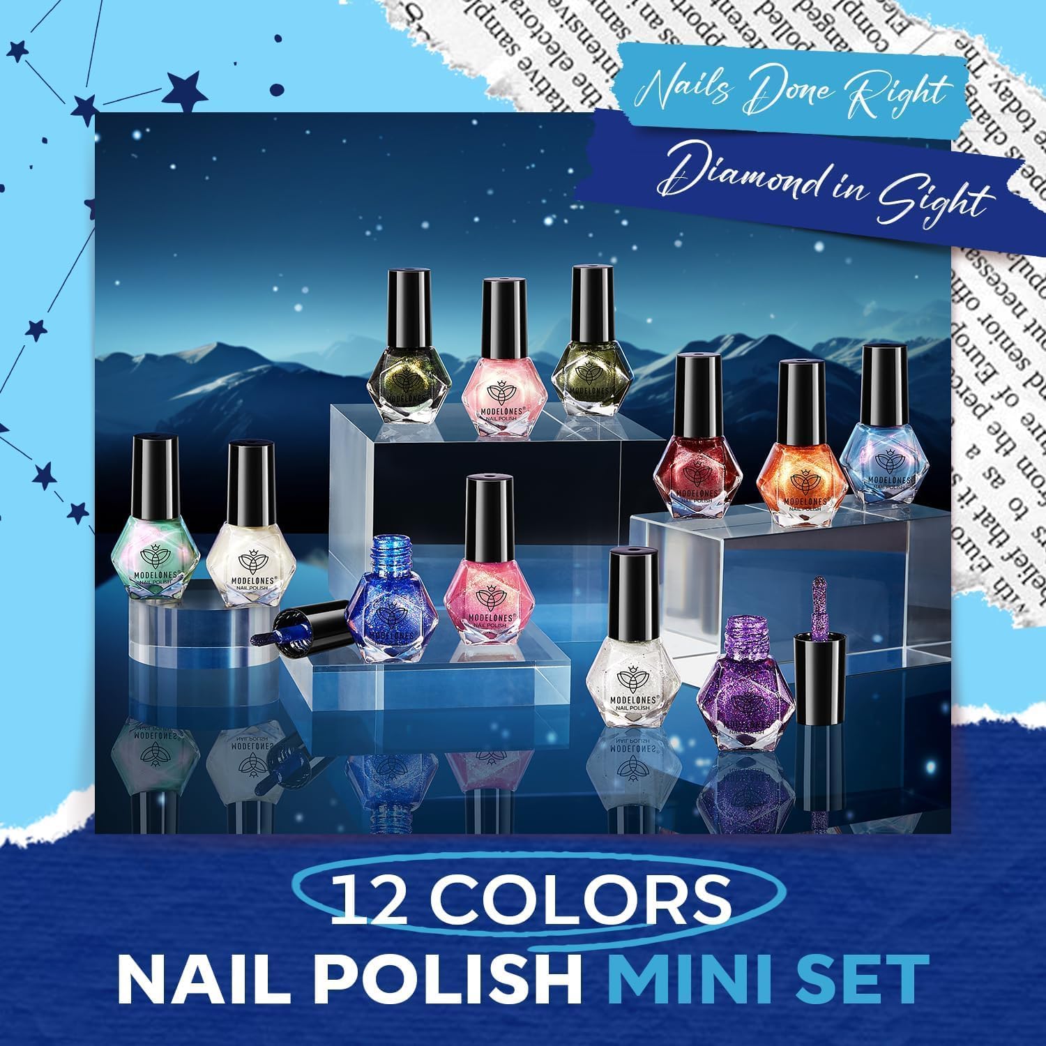 ESMALTES MODELONES SET 12 COLORES BRILLANTES VERDE ROJO GLITTER - 3