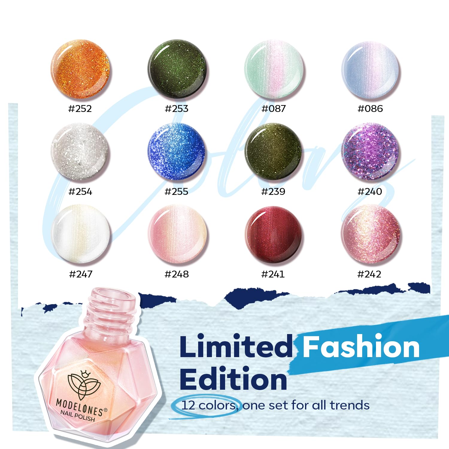 ESMALTES MODELONES SET 12 COLORES BRILLANTES VERDE ROJO GLITTER - 4
