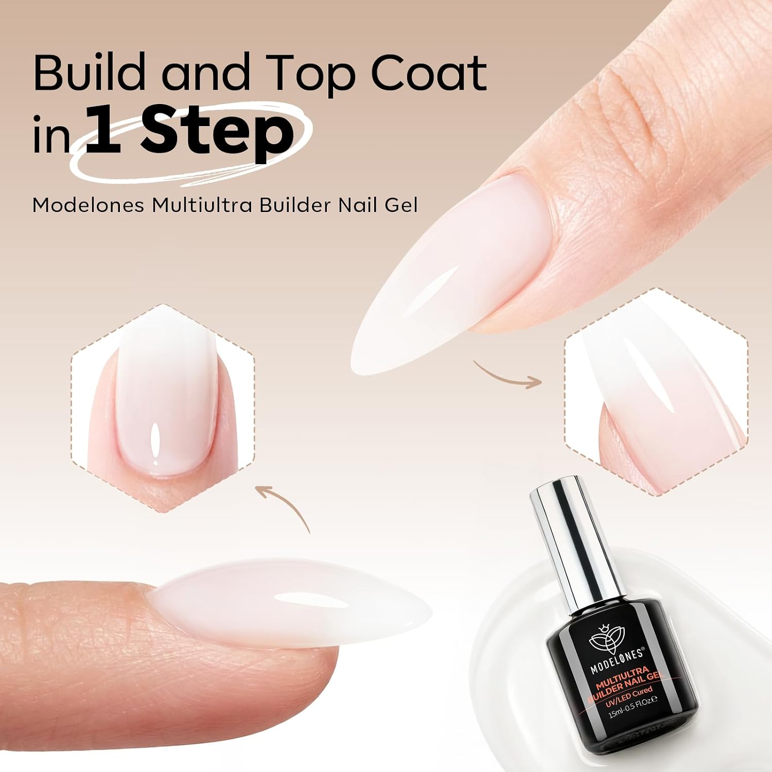 ESMALTE GEL CONSTRUCTOR MODELONES BUILDER NAIL GEL NO-WIPE 9 EN 1 BLANCO LECHOSO - 4