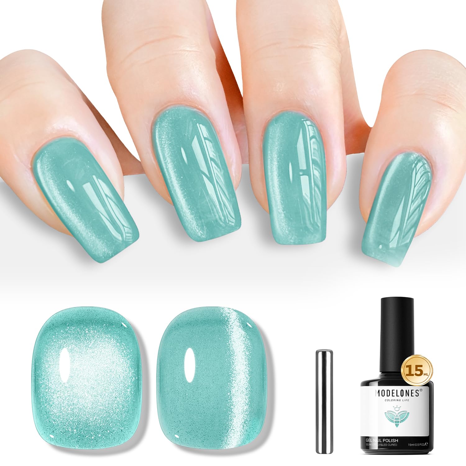 ESMALTE EN GEL MODELONES GREEN CAT EYE AZUL TURQUESA 15 ML - 1