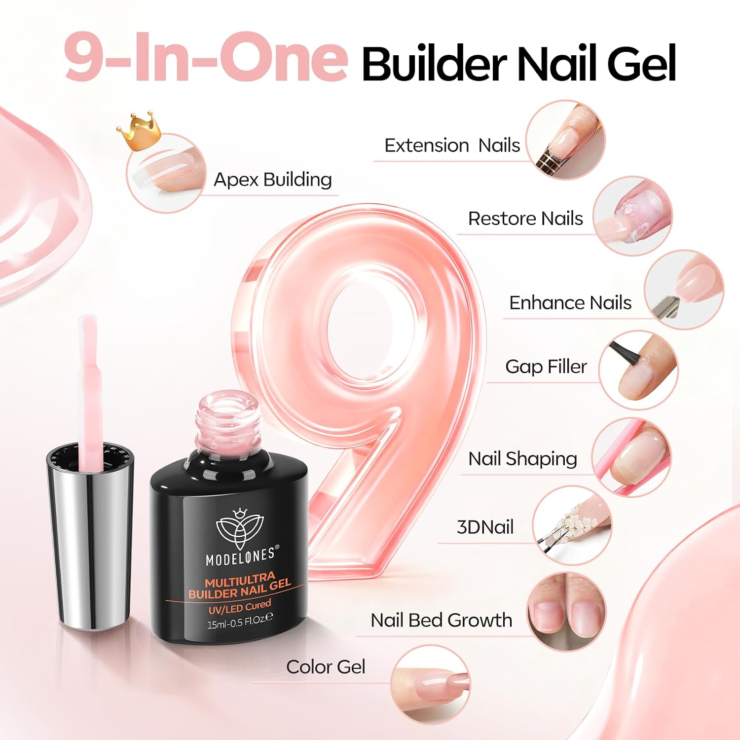 ESMALTE EN GEL MODELONES BUILDER NAIL GEL SOFT PINK SIN TOP COAT - 5