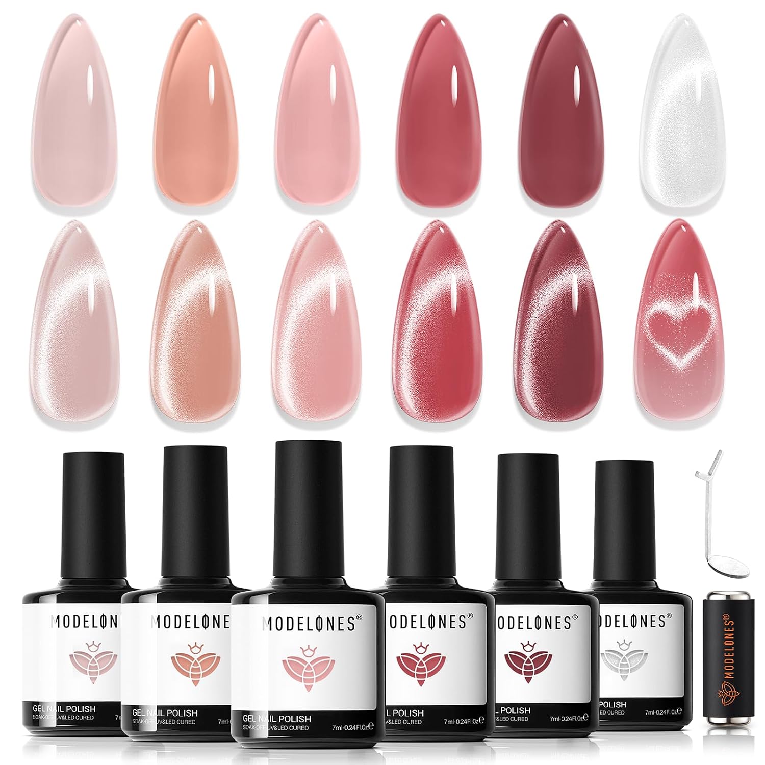KIT DE ESMALTES EN GEL CAT EYE MODELONES 6 COLORES ROSADO NUDE BRILLANTE - 1