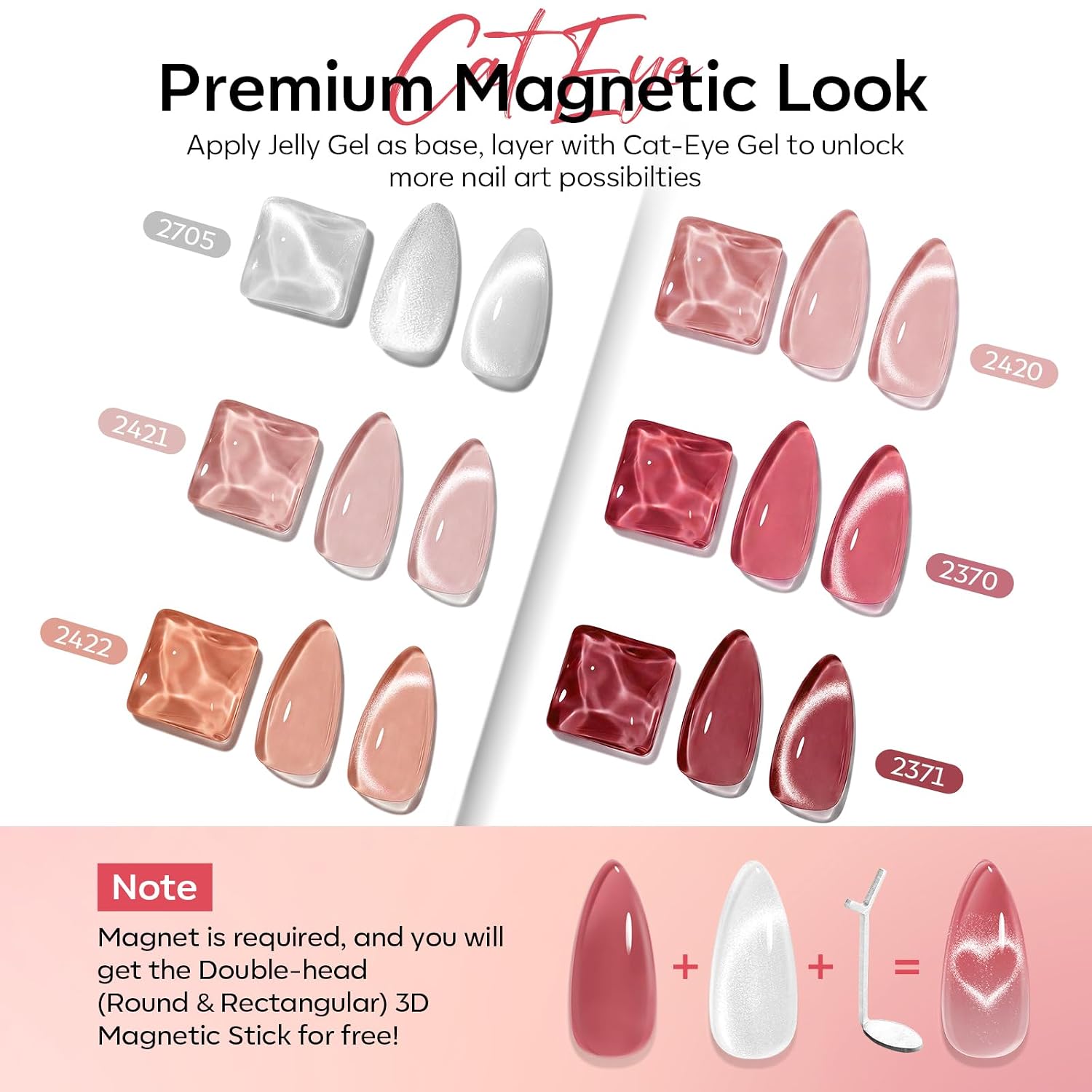 KIT DE ESMALTES EN GEL CAT EYE MODELONES 6 COLORES ROSADO NUDE BRILLANTE - 2