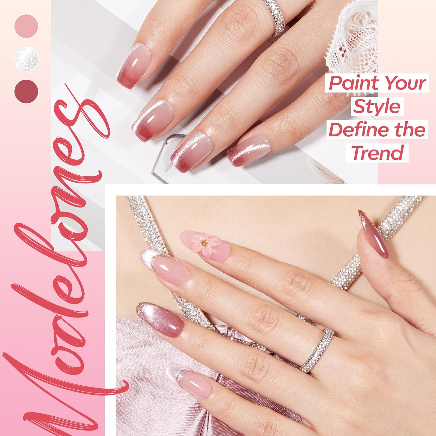 KIT DE ESMALTES EN GEL CAT EYE MODELONES 6 COLORES ROSADO NUDE BRILLANTE - 4