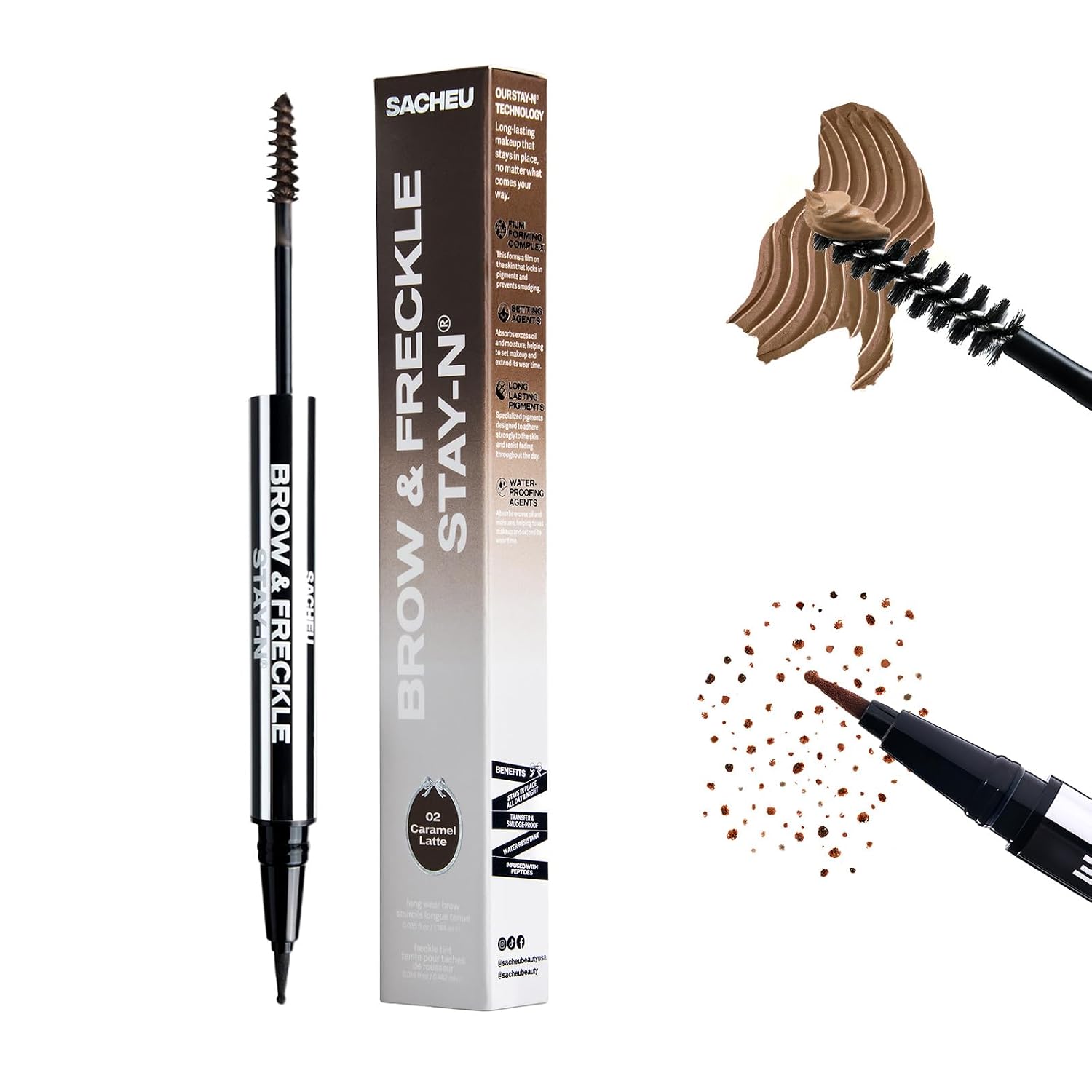 GEL PARA CEJAS Y LÁPIZ DE PECAS SACHEU BROW Y FRECKLE STAY-N CARAMEL LATTE - 1