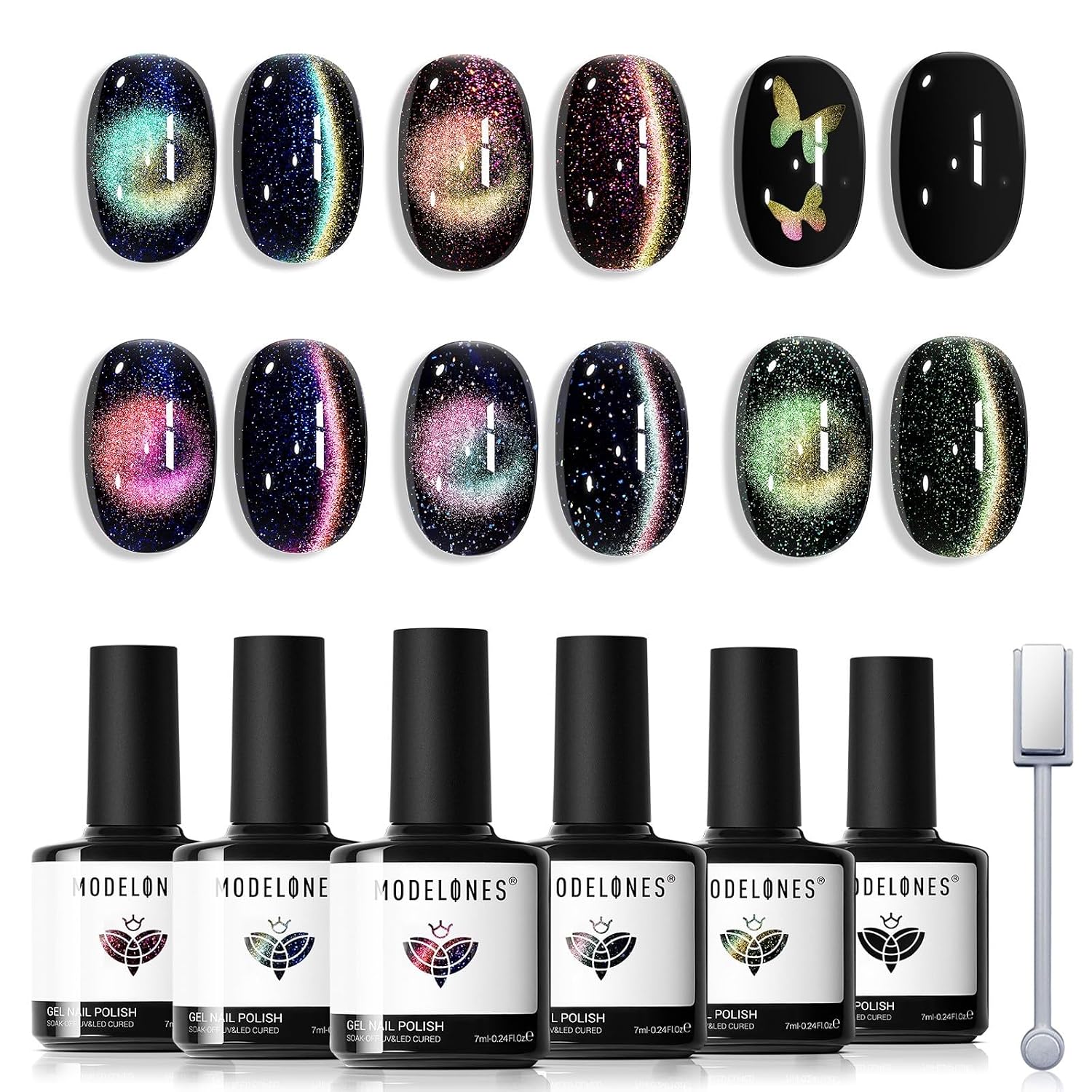 ESMALTES EN GEL MODELONES CAT EYE SET GLITTER 6 COLORES ROJO VERDE AMARILLO - 1