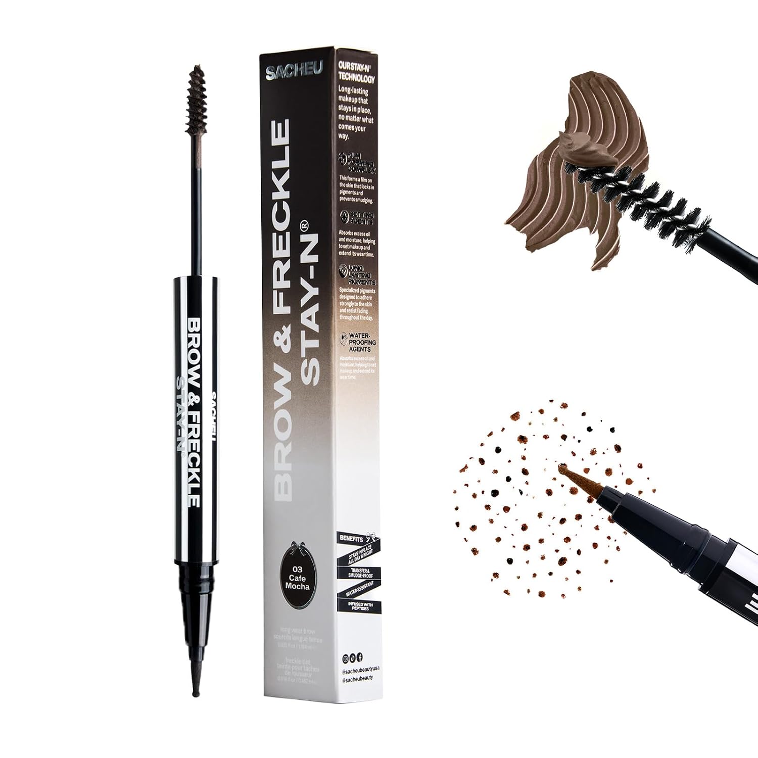 GEL PARA CEJAS Y LÁPIZ DE PECAS SACHEU BROW Y FRECKLE STAY-N 2 EN 1 CAFÉ MOCHA - 1