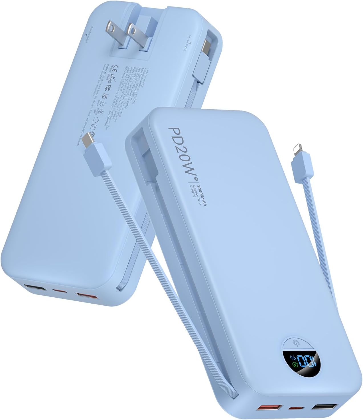 BATERÍA EXTERNA CITICR 20000MAH PD20W CON CABLES INTEGRADOS Y ENCHUFE AZUL - 1