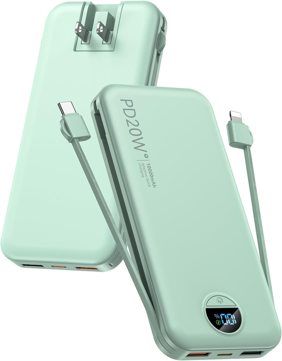 BATERÍA EXTERNA CITICR 10000MAH PD20W CON CABLES INTEGRADOS Y ENCHUFE VERDE - 1