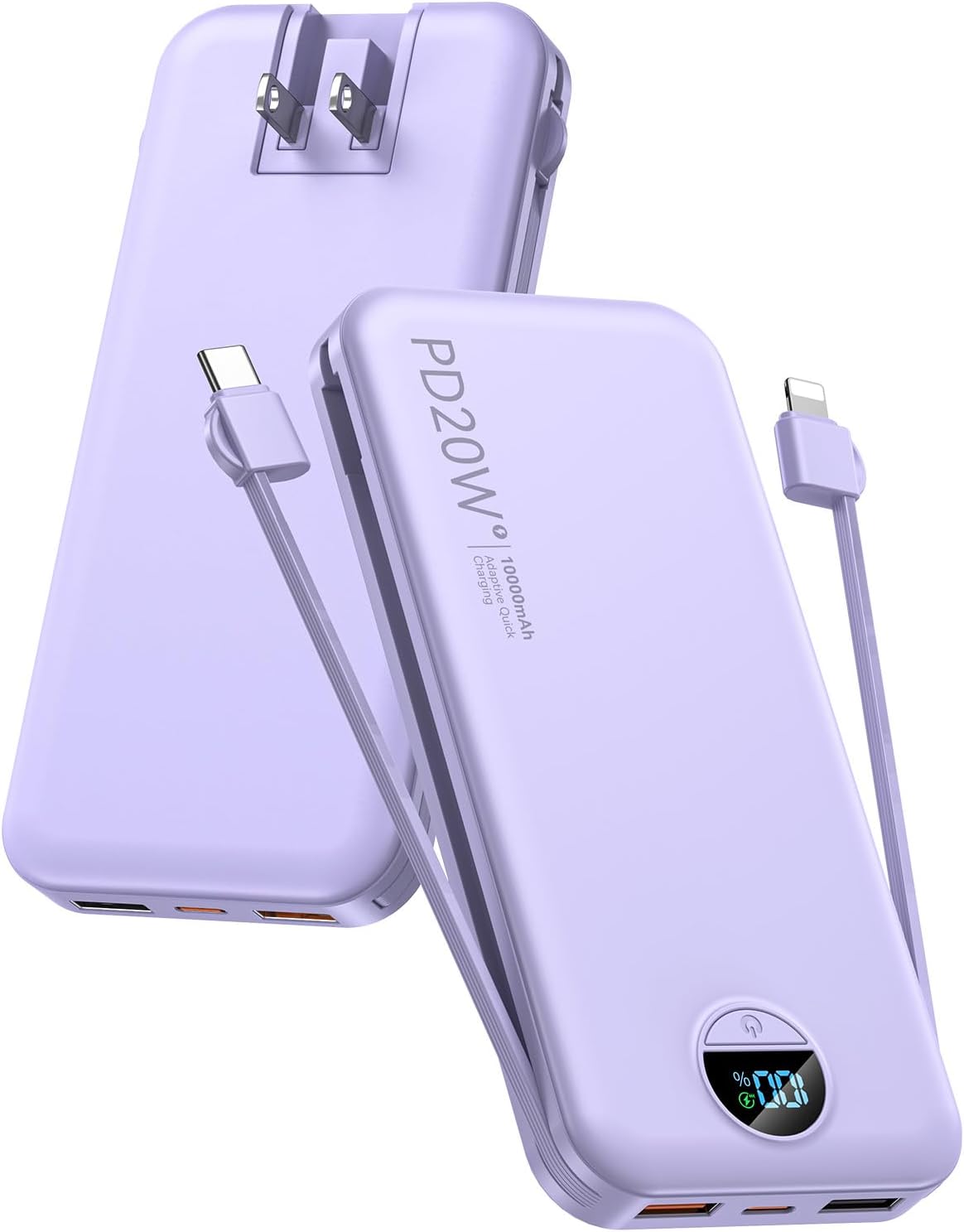 BATERÍA EXTERNA CITICR 10000MAH PD20W CON CABLES INTEGRADOS Y ENCHUFE MORADO - 1