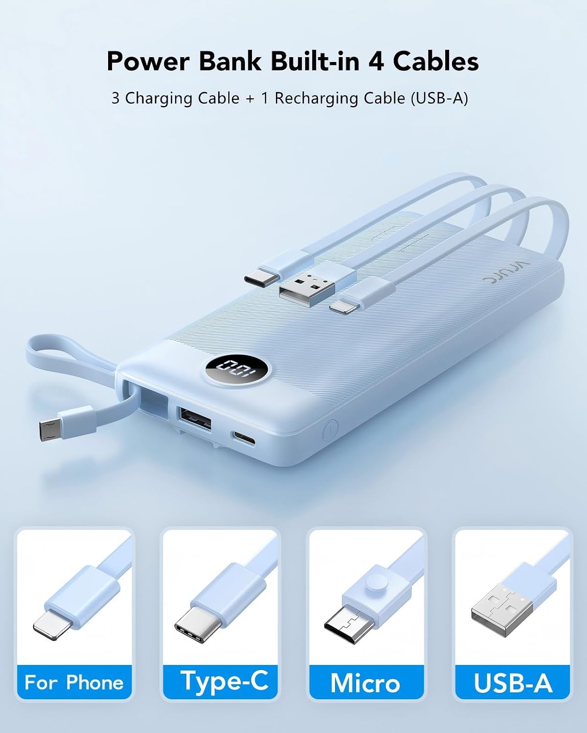 BATERÍA EXTERNA VRURC 10000MAH CON 4 CABLES INTEGRADOS - 2