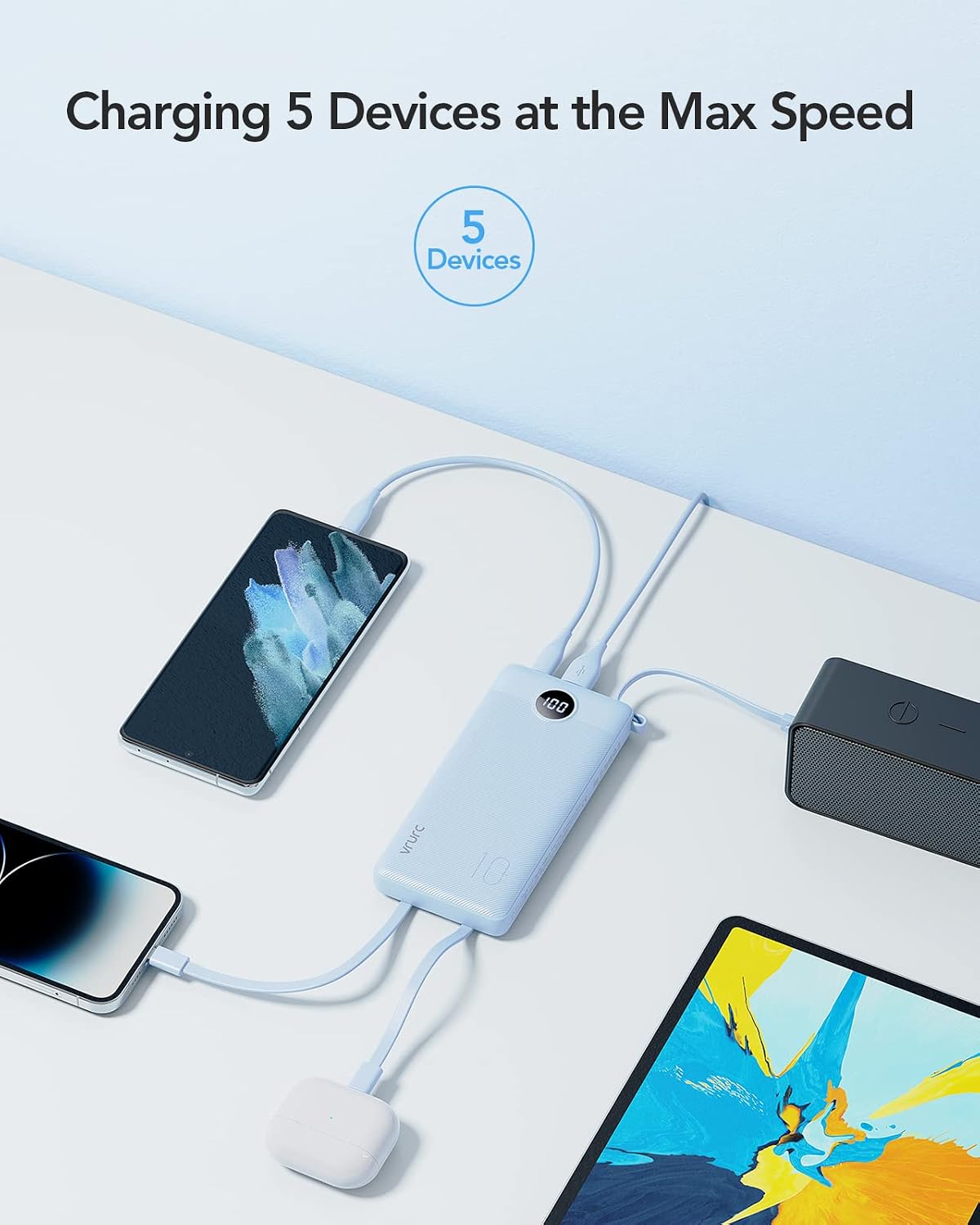 BATERÍA EXTERNA VRURC 10000MAH CON 4 CABLES INTEGRADOS - 5