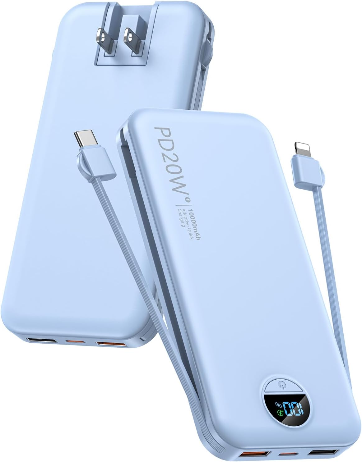 BATERÍA EXTERNA CITICR 10000MAH PD20W CON CABLES INTEGRADOS Y ENCHUFE AZUL - 1