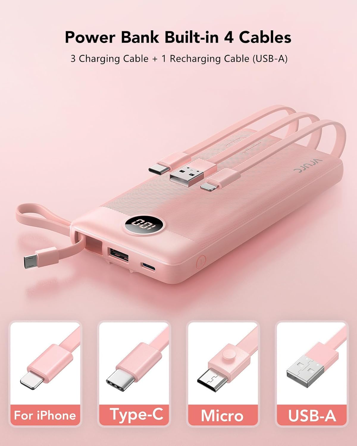 BATERÍA EXTERNA VRURC 10000MAH CON 4 CABLES INTEGRADOS - 2
