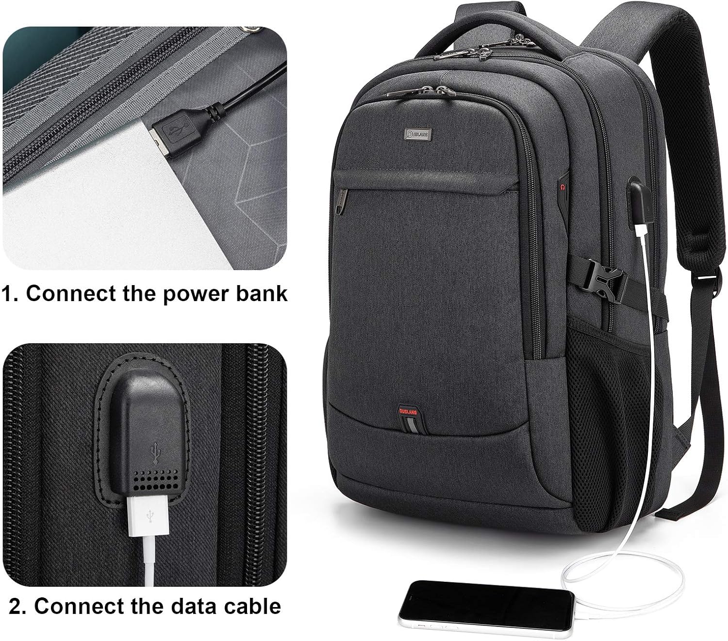 MOCHILA PARA LAPTOP DUSLANG 17 PULGADAS CON PUERTO USB GRIS OSCURO - 3